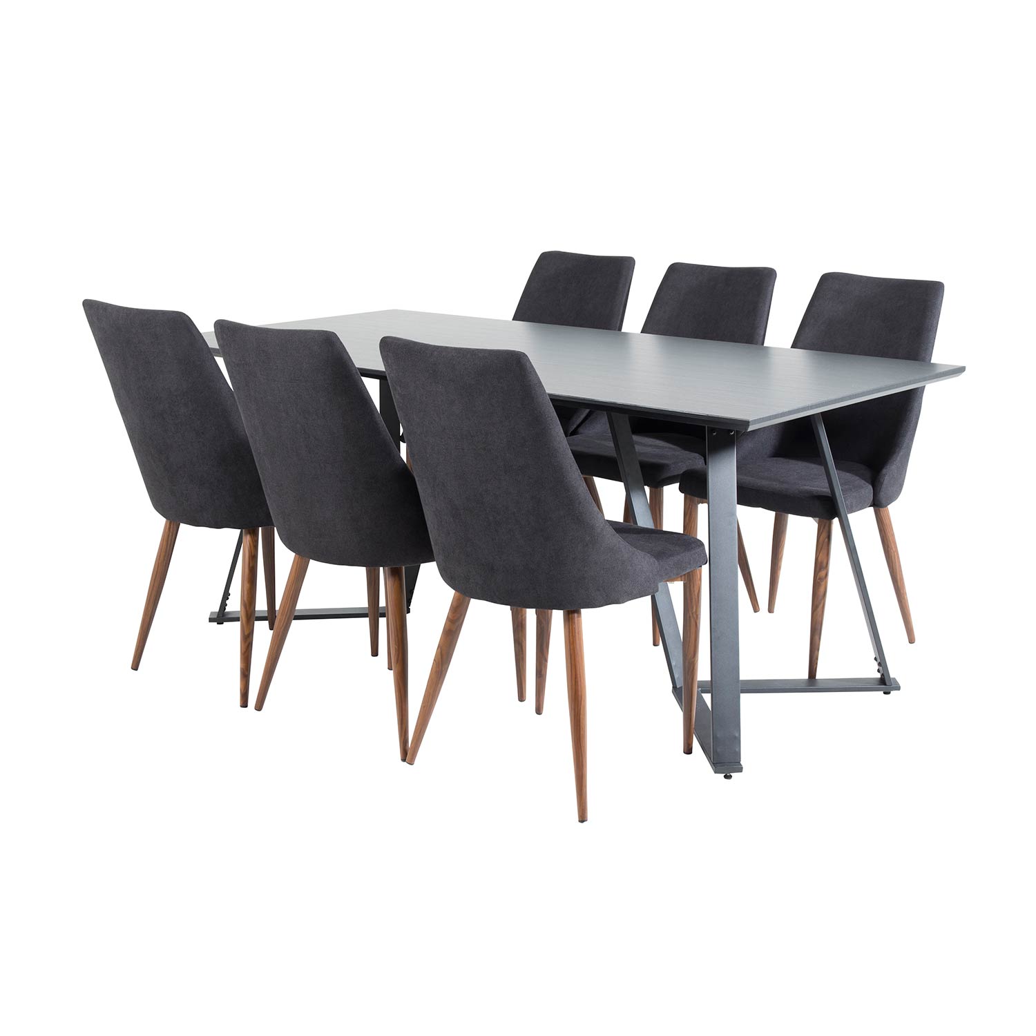 Marina Table - Black top /Leone Chair - Black Fabric_6 Svart/Svart/Valnöt