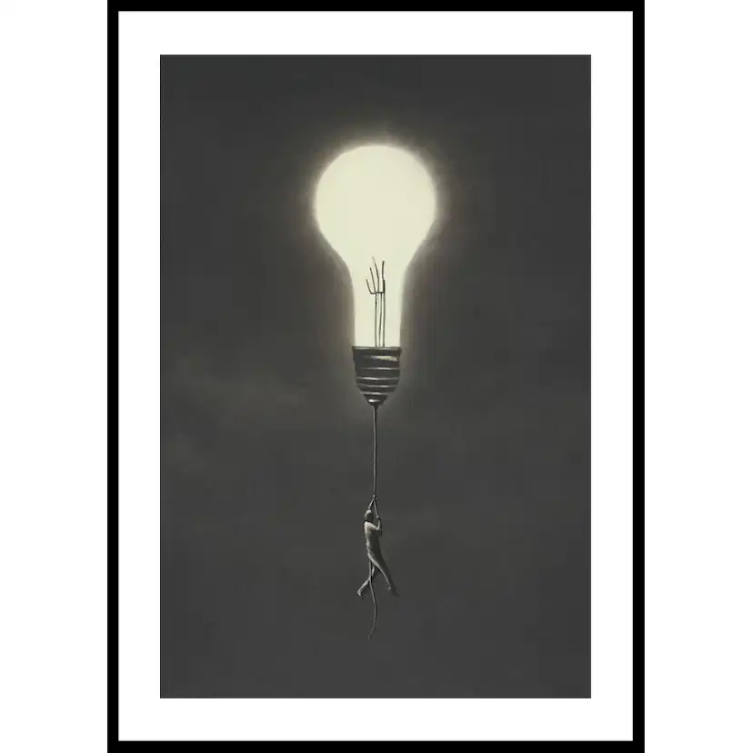 Poster Gallerix Flying With Light Bulb