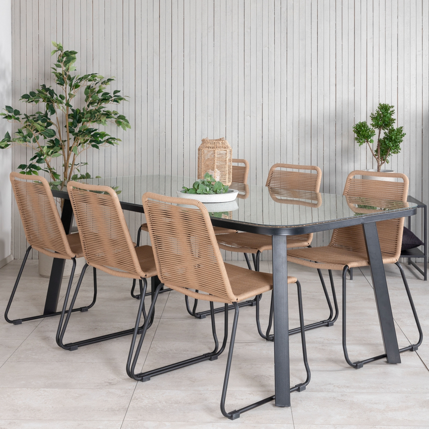 Paola Dining Table - Black Steel / Nature Wicker - 200*100+L Latte