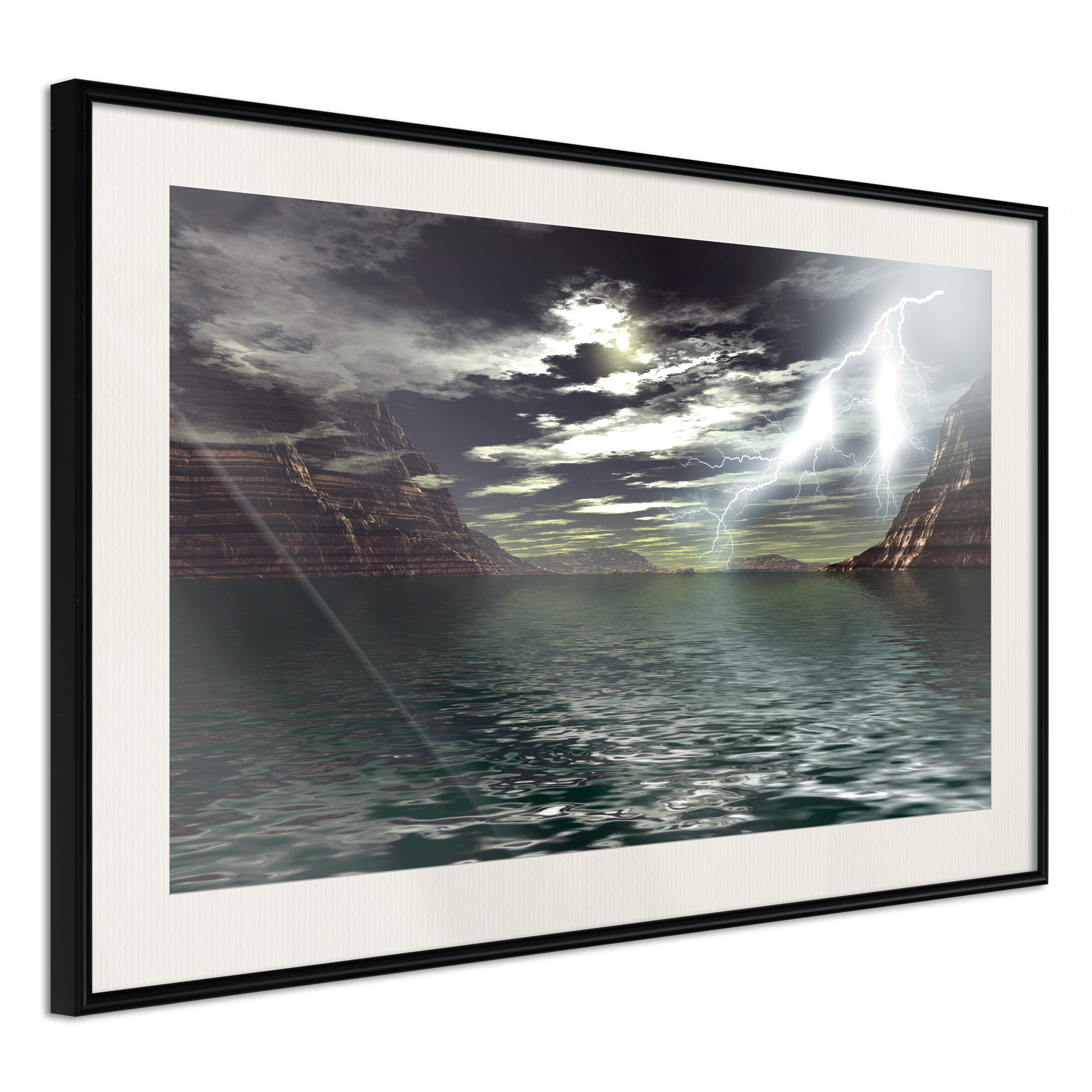 Affisch - Storm on the Lake [Poster] 30x20 Svart ram med passepartout, 30x20 cm
