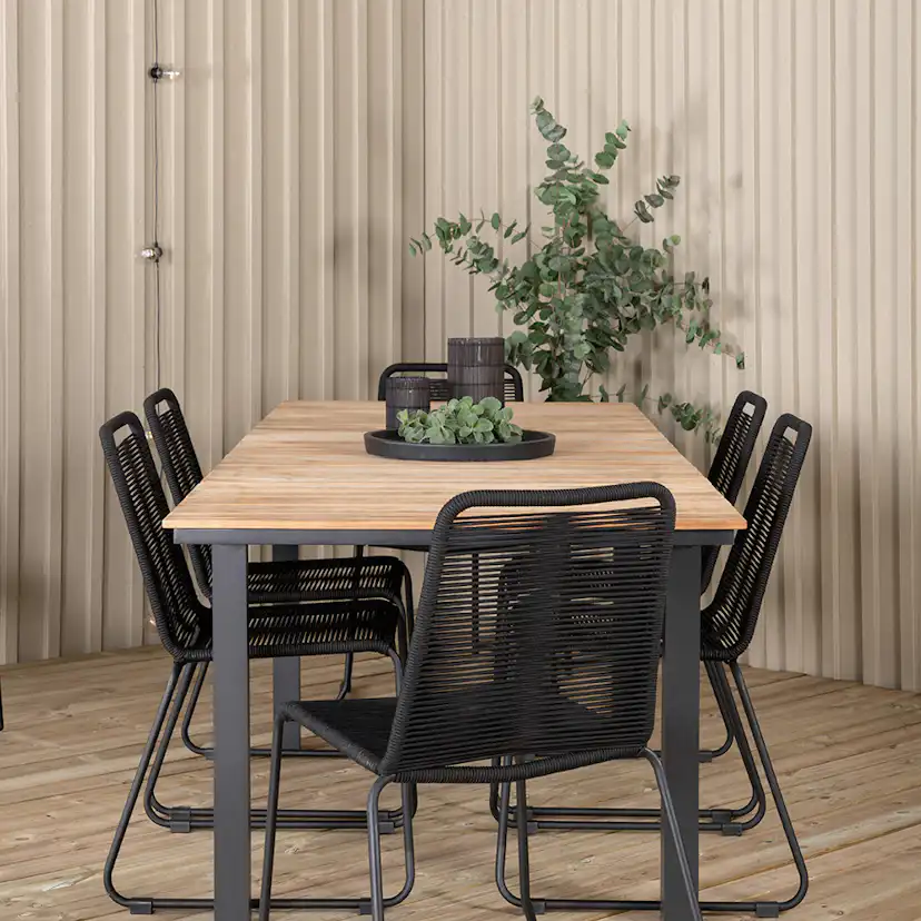 MexicoTable160/240*90-LindosStackingChair-Alu/LatteRope_6 Beige