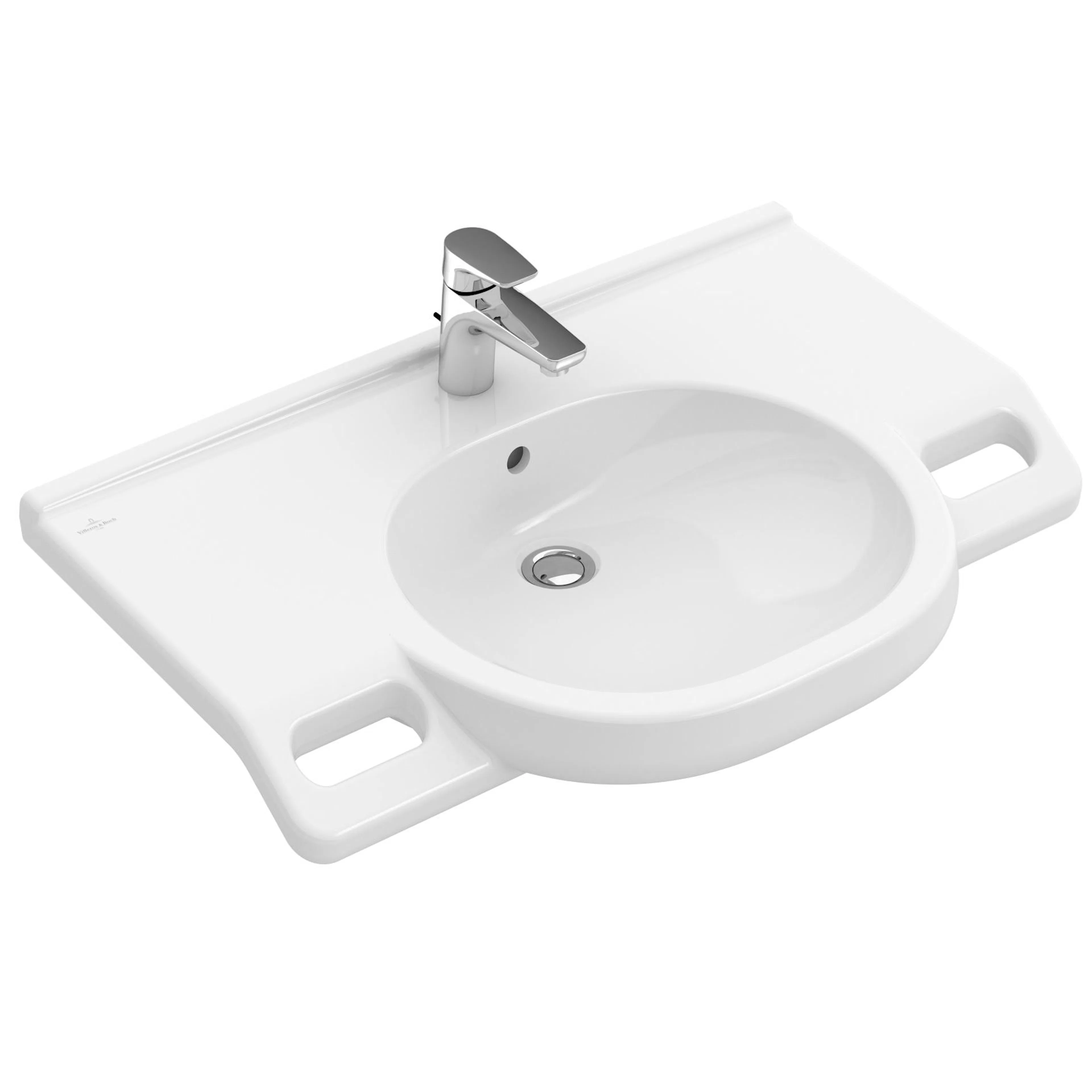 Tvättställ villeroy & Boch O.novo Vita 412080R1 Vit Alpin CeramicPlus, Med Bräddavlopp, Med Blandarhål, för Trehålsblandare