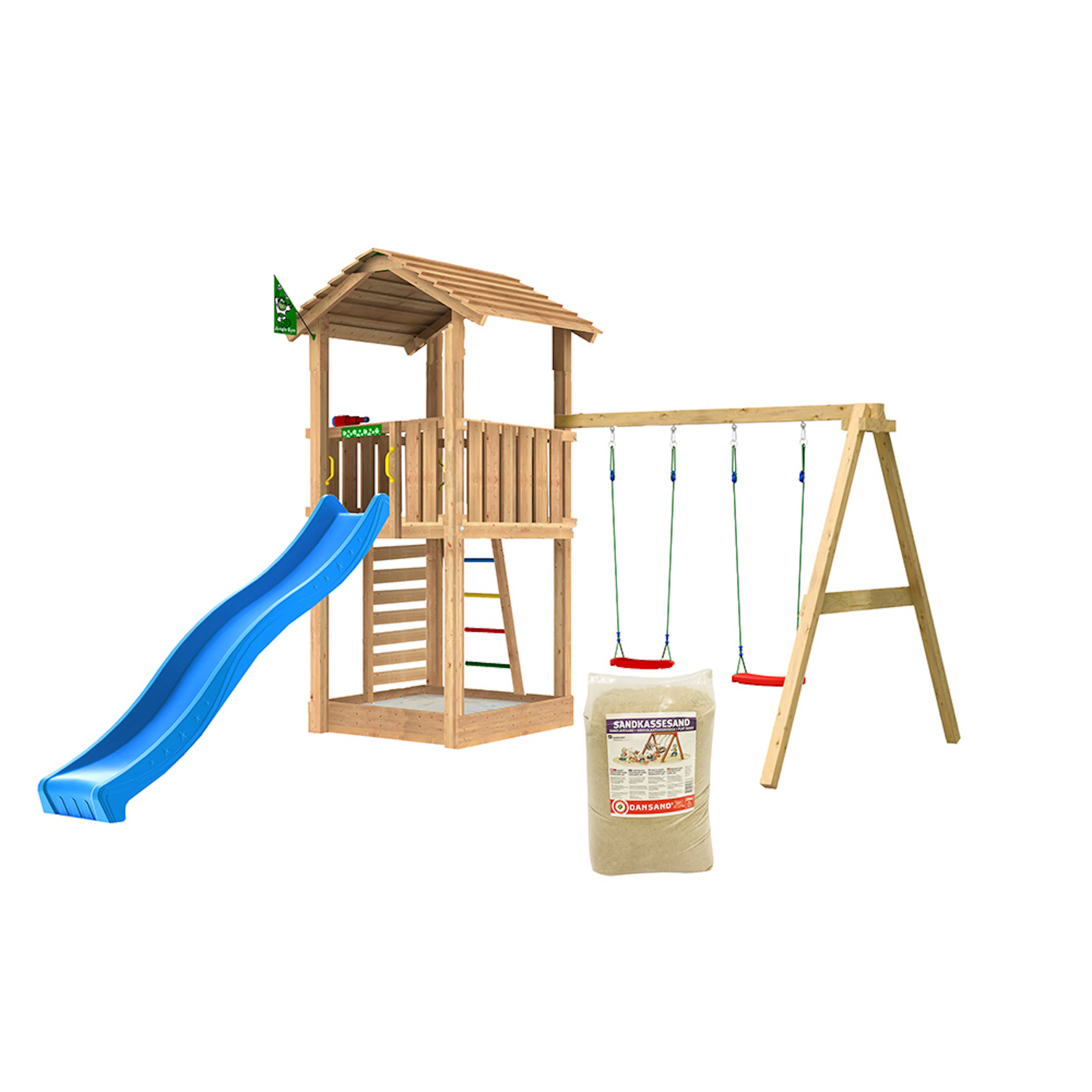 Lektorn Jungle Gym Cottage 2.1 Gungmodul Blå Rutschkana & Sand