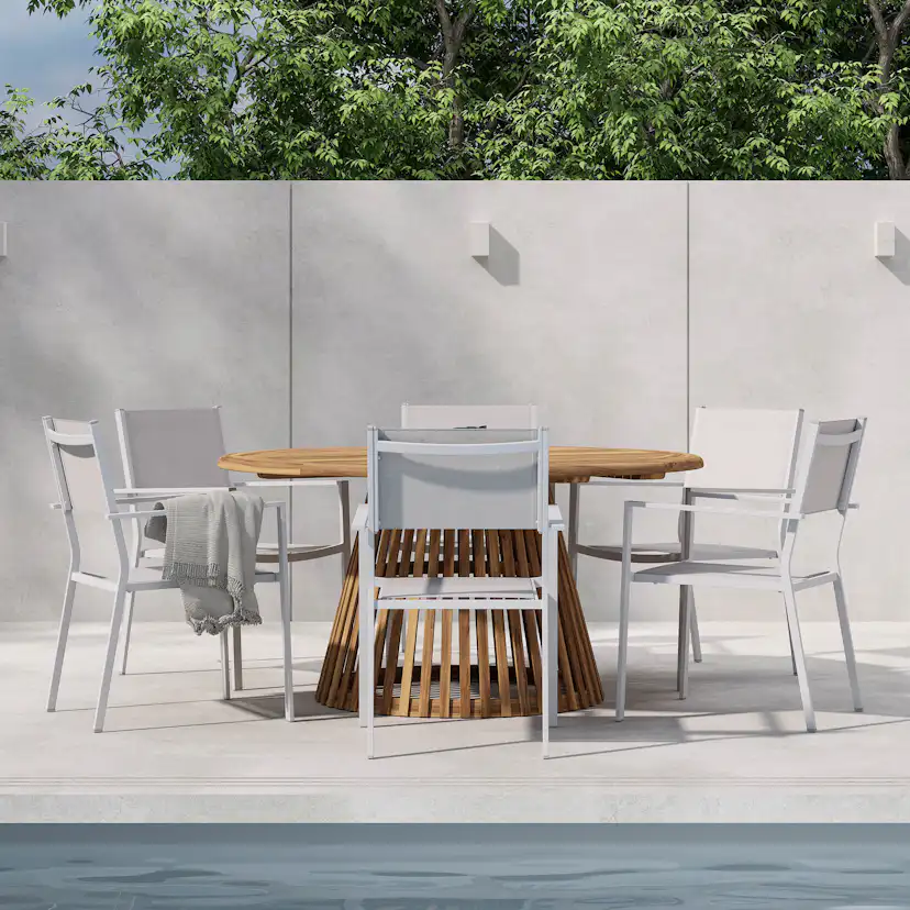 Matgrupp Comfort Garden Lakenview Matbord Rund 150 med 6 Las Vegas Karmstolar