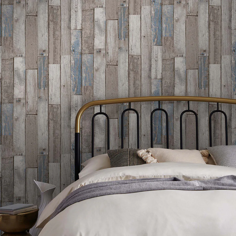 Tapet NEXT Distressed Wood Plank Neutral Blue