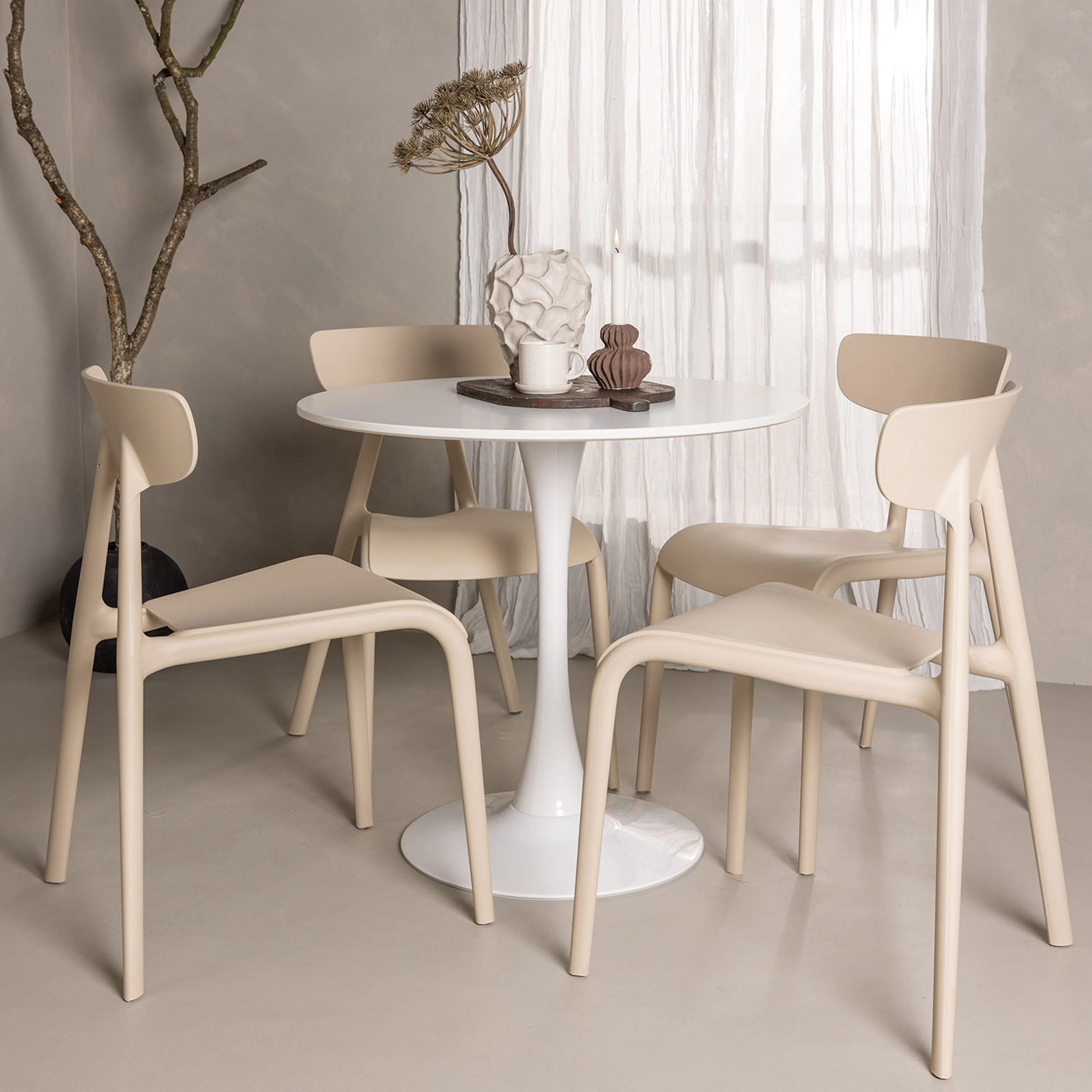 Hamden Dining Table - White MDF+Ursholmen Dining Chair - Nat Beige/Vit