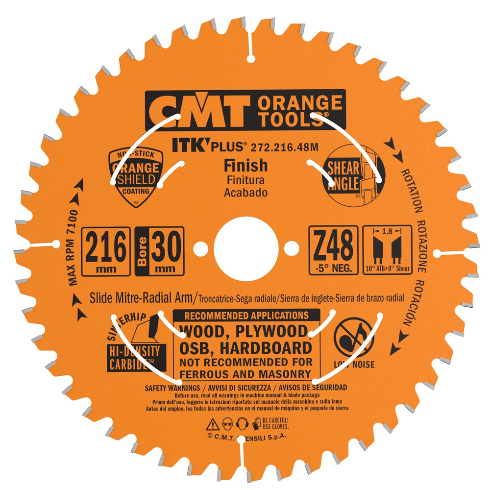 Sågklinga CMT Orange Tools ITK-Plus Kapning 216x1,8x30 T48 W Neg