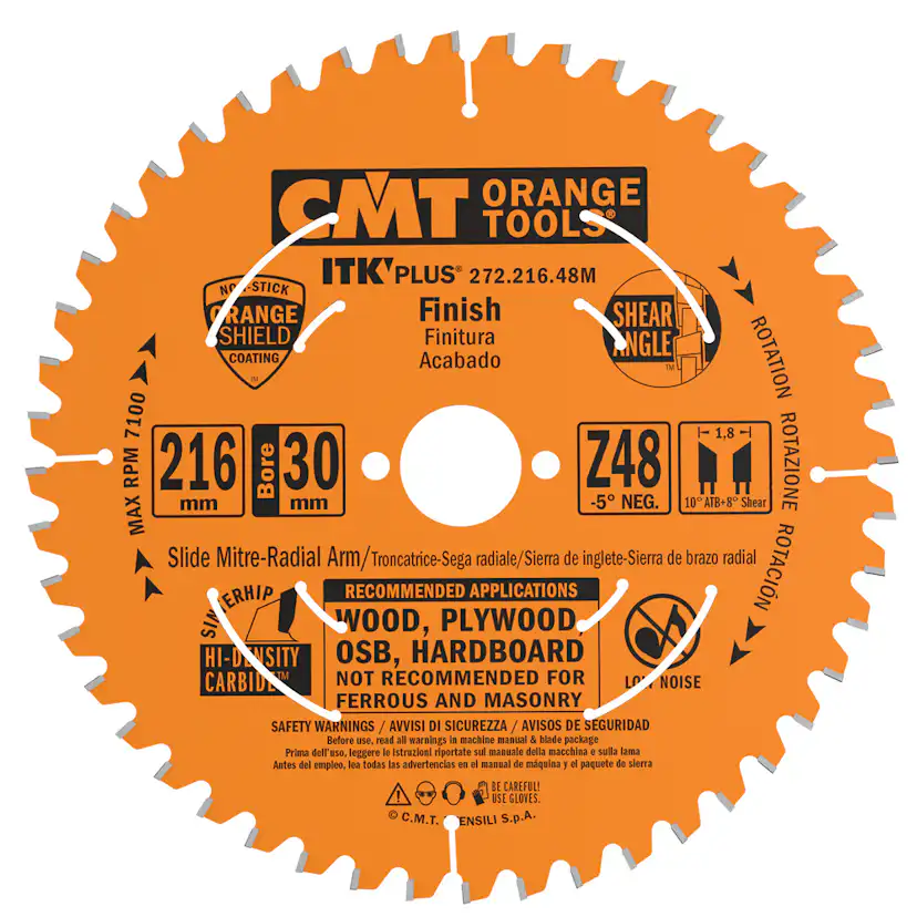 Sågklinga CMT Orange Tools ITK-Plus Kapning 216x1,8x30 T48 W Neg