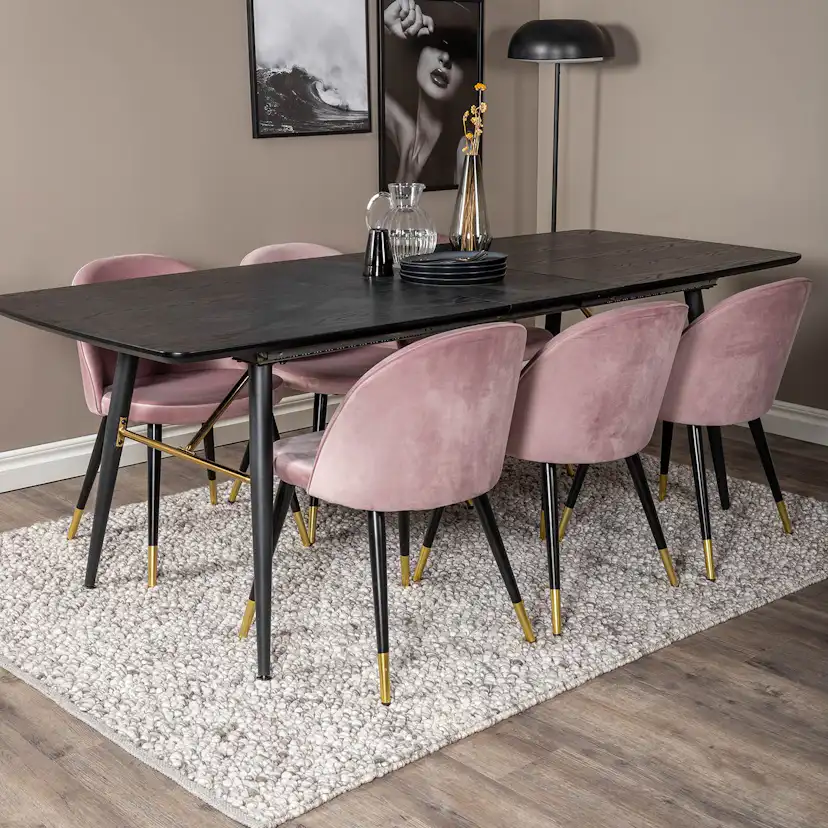 Matgrupp Venture Home Gold med 6 Velvet Stolar