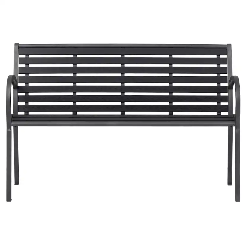 Trädgårdsbänk Outfit 124x60 cm, Bänk Utomhus i Svart Metall och Polywood