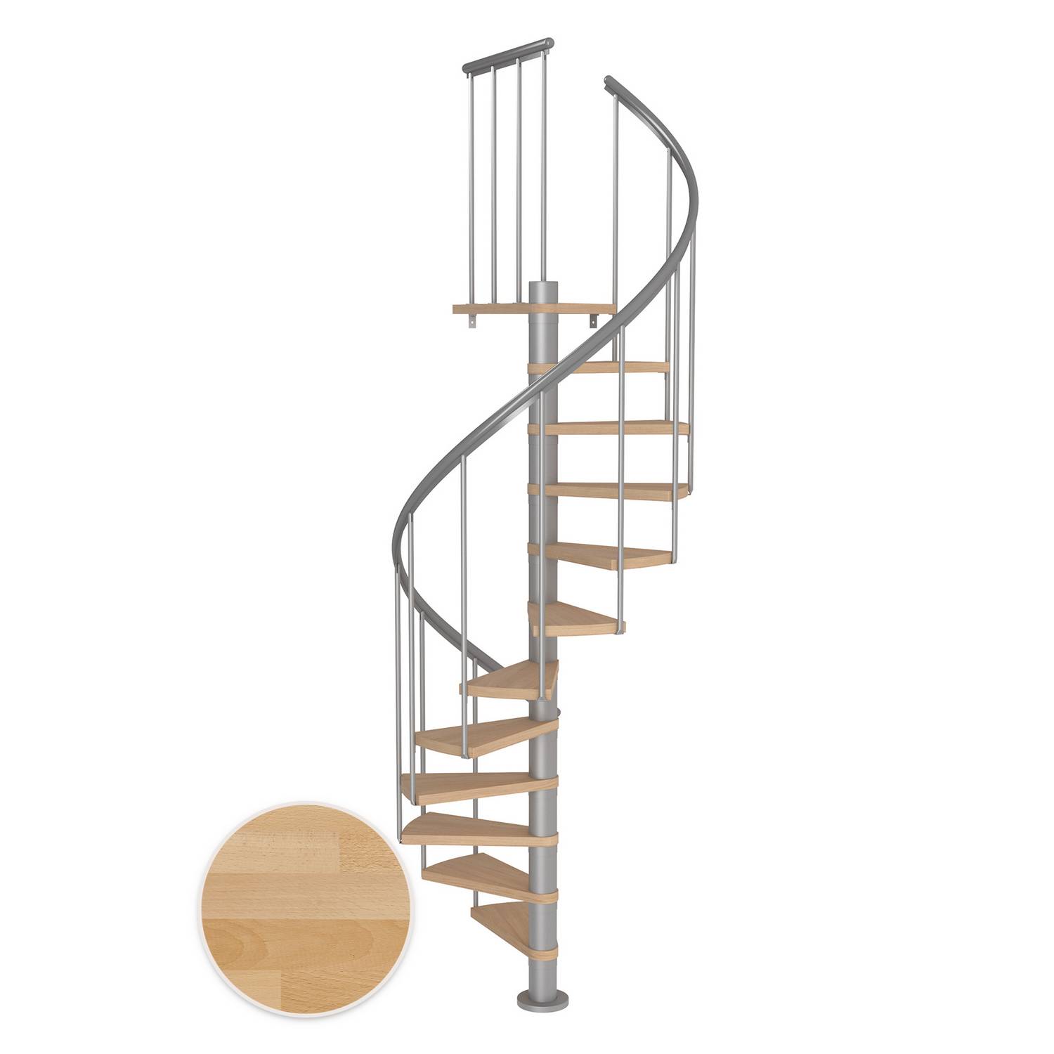 MONTREAL spiral bok oljad pearl grey CLASSIC2 12T Ø120 Pearl Grey, Golv till golv höjd: 2700-3090 mm, 12+1 steg