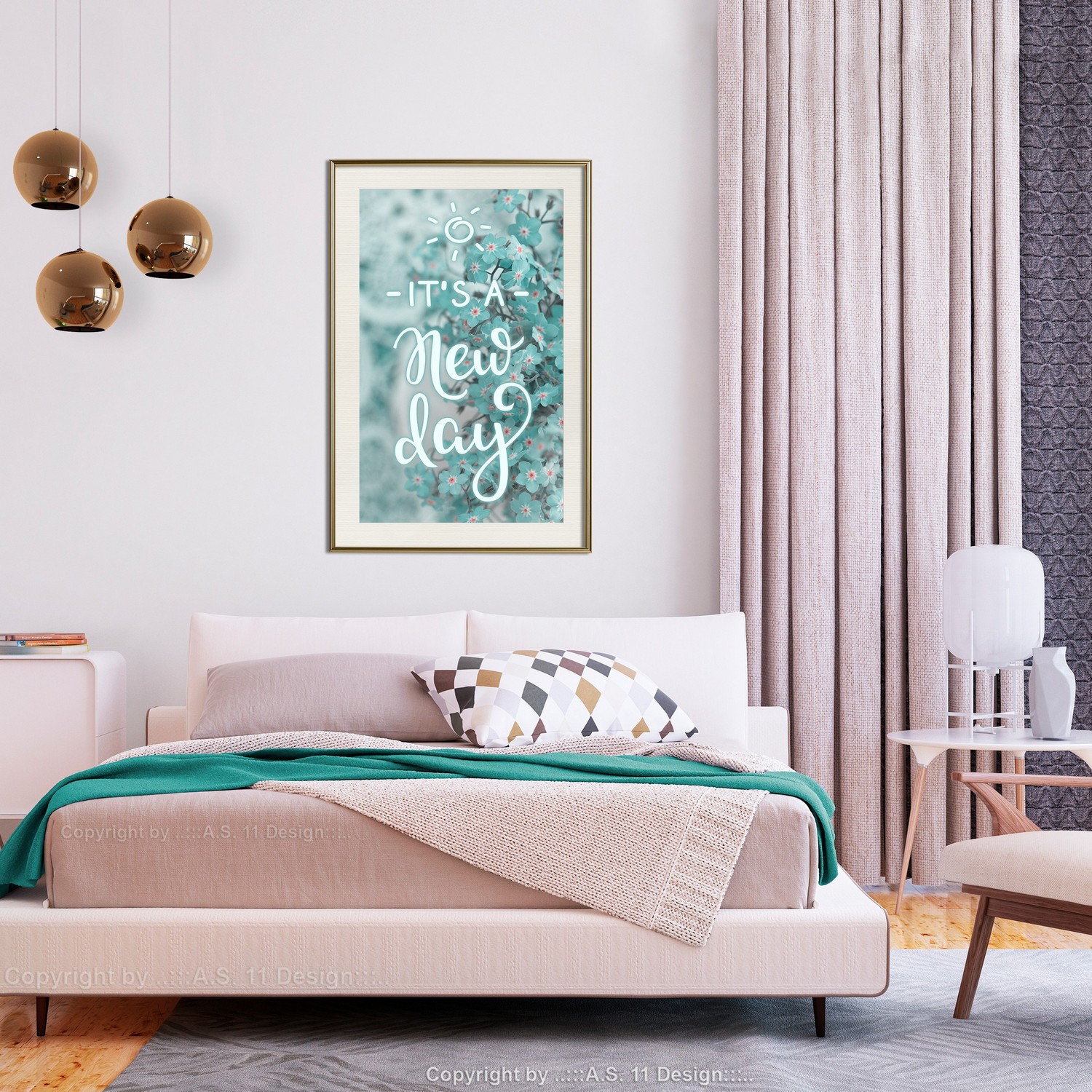 Affisch - It's a New Day [Poster] 30x45 Guld ram med passepartout, 30x45 cm