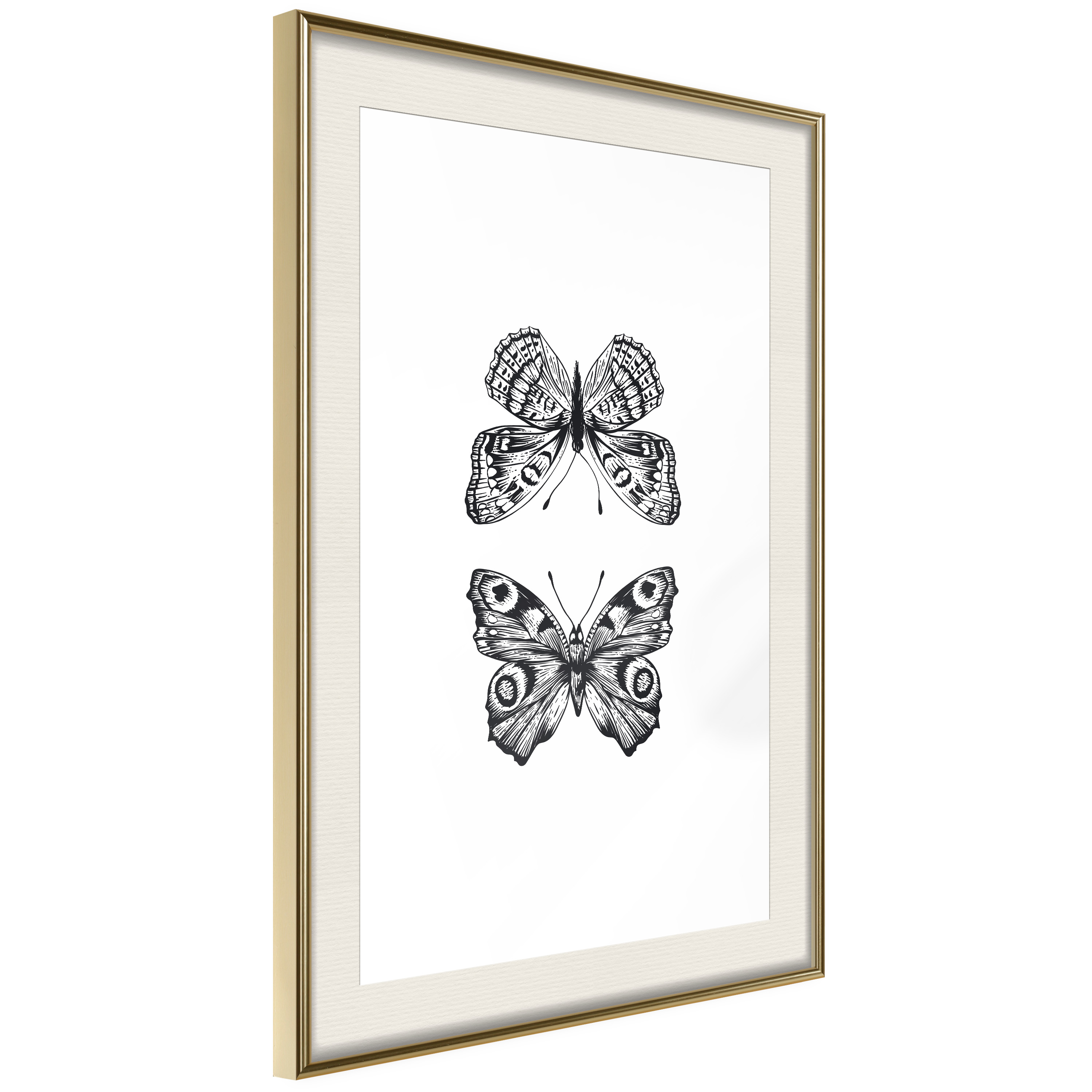 Affisch - Two Butterflies [Poster] 40x60 Guld ram med passepartout, 40x60 cm