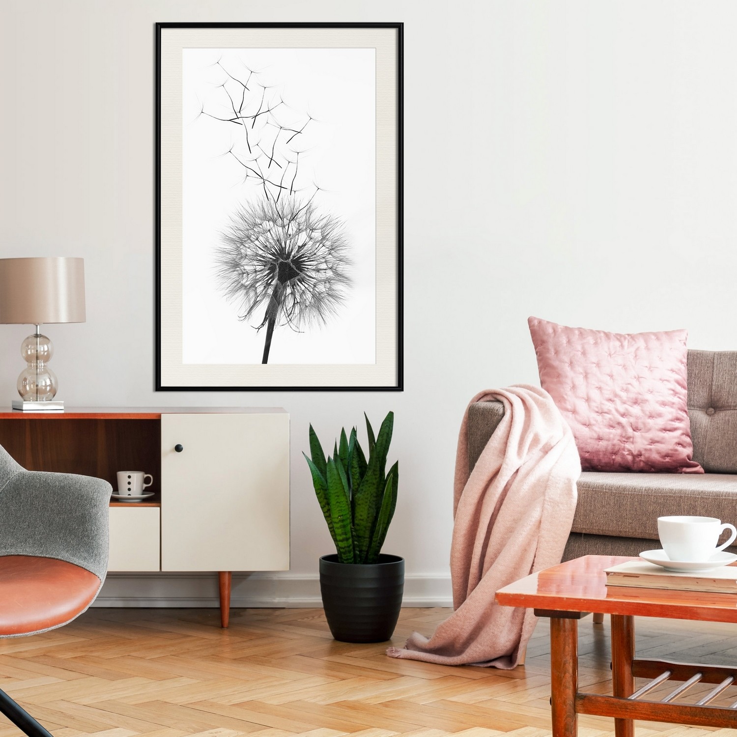 Affisch - Dandelion [Poster] 40x60 Svart ram med passepartout, 40x60 cm