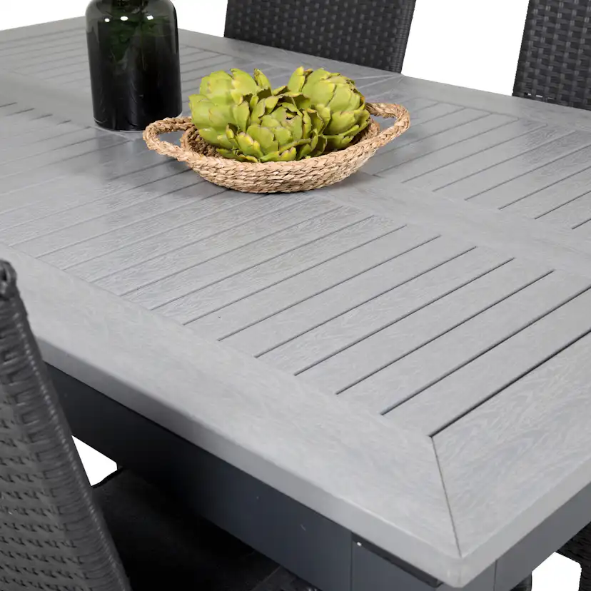 Albany Dining Table 160/240*100 - Svart Alu / Grey Aintwood+ Svart/Grå