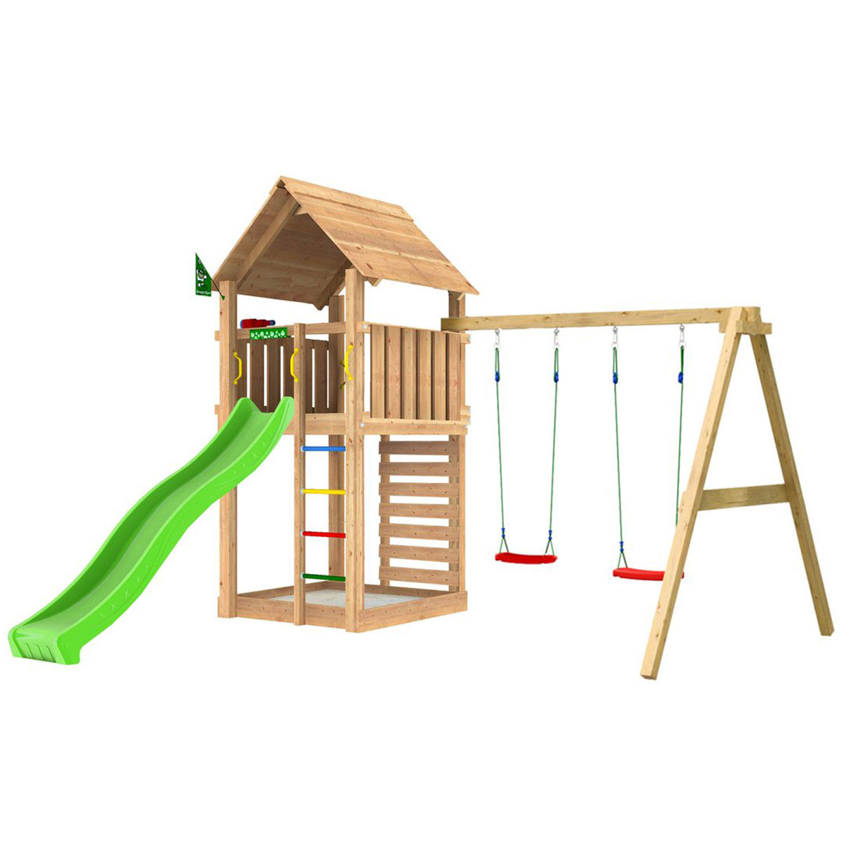 Lektorn Jungle Gym Cabin 2.1 Gungmodul & Grön Rutschkana