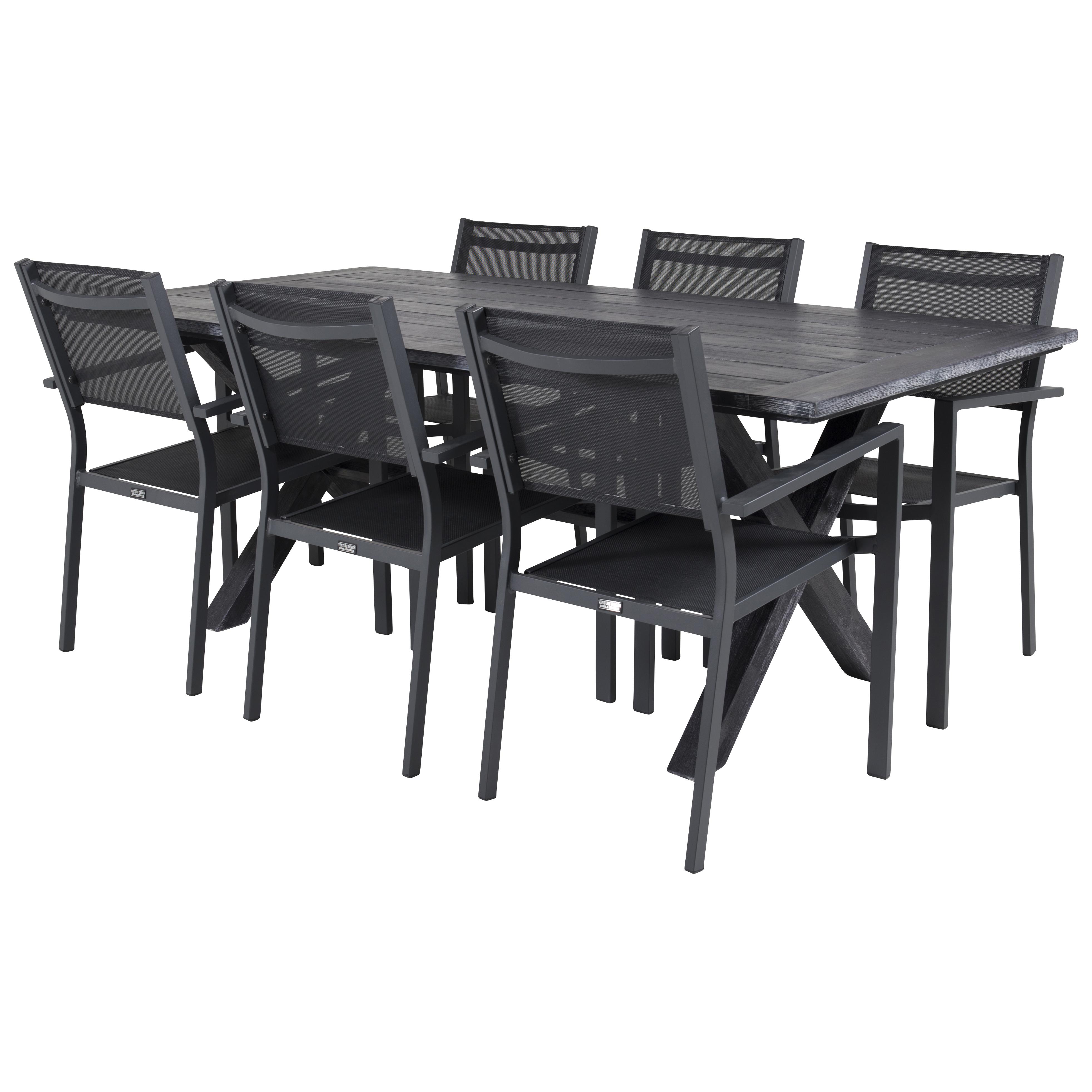 Rives bord 200*100cm-Svart Acacia+Copacabana stolSvart Alu6 Svart