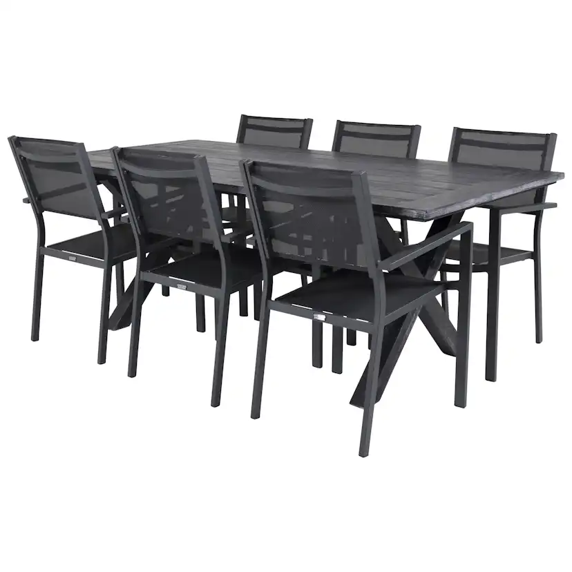 Rives bord 200*100cm-Svart Acacia+Copacabana stolSvart Alu6 Svart