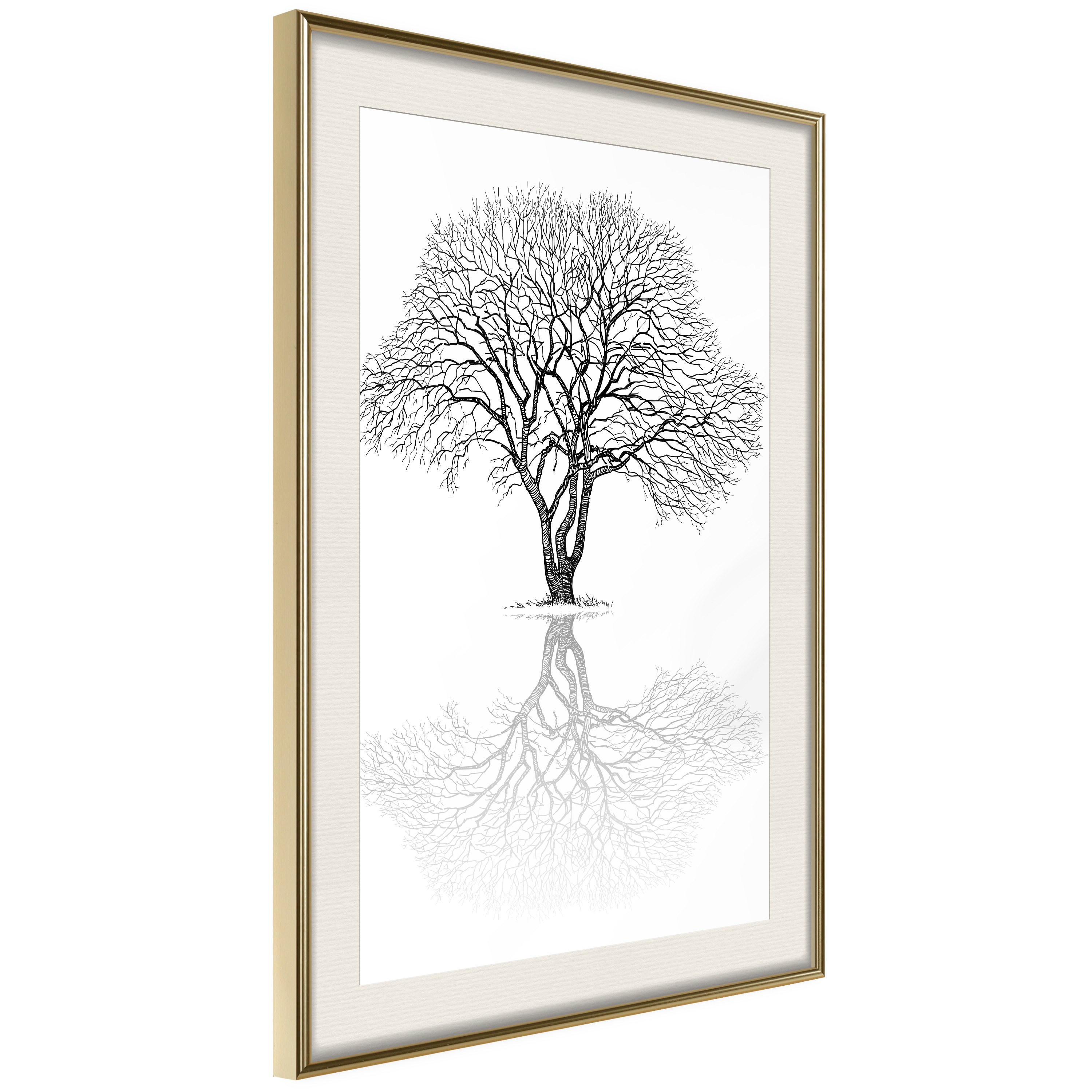 Affisch - Reflection Tree [Poster] 40x60 Guld ram med passepartout, 40x60 cm