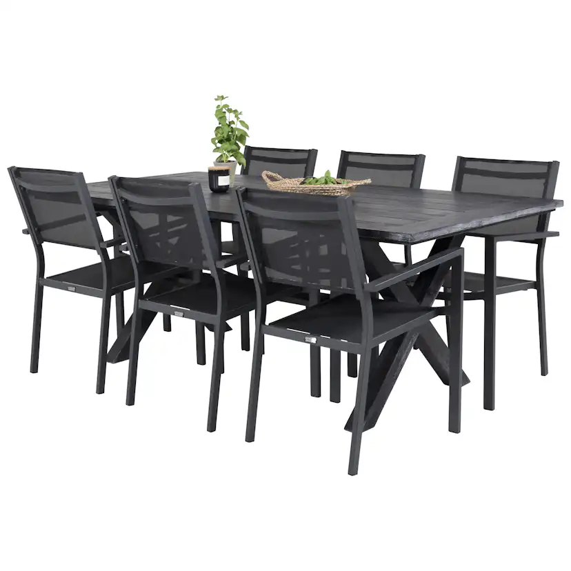 Rives bord 200*100cm-Svart Acacia+Copacabana stolSvart Alu6 Svart
