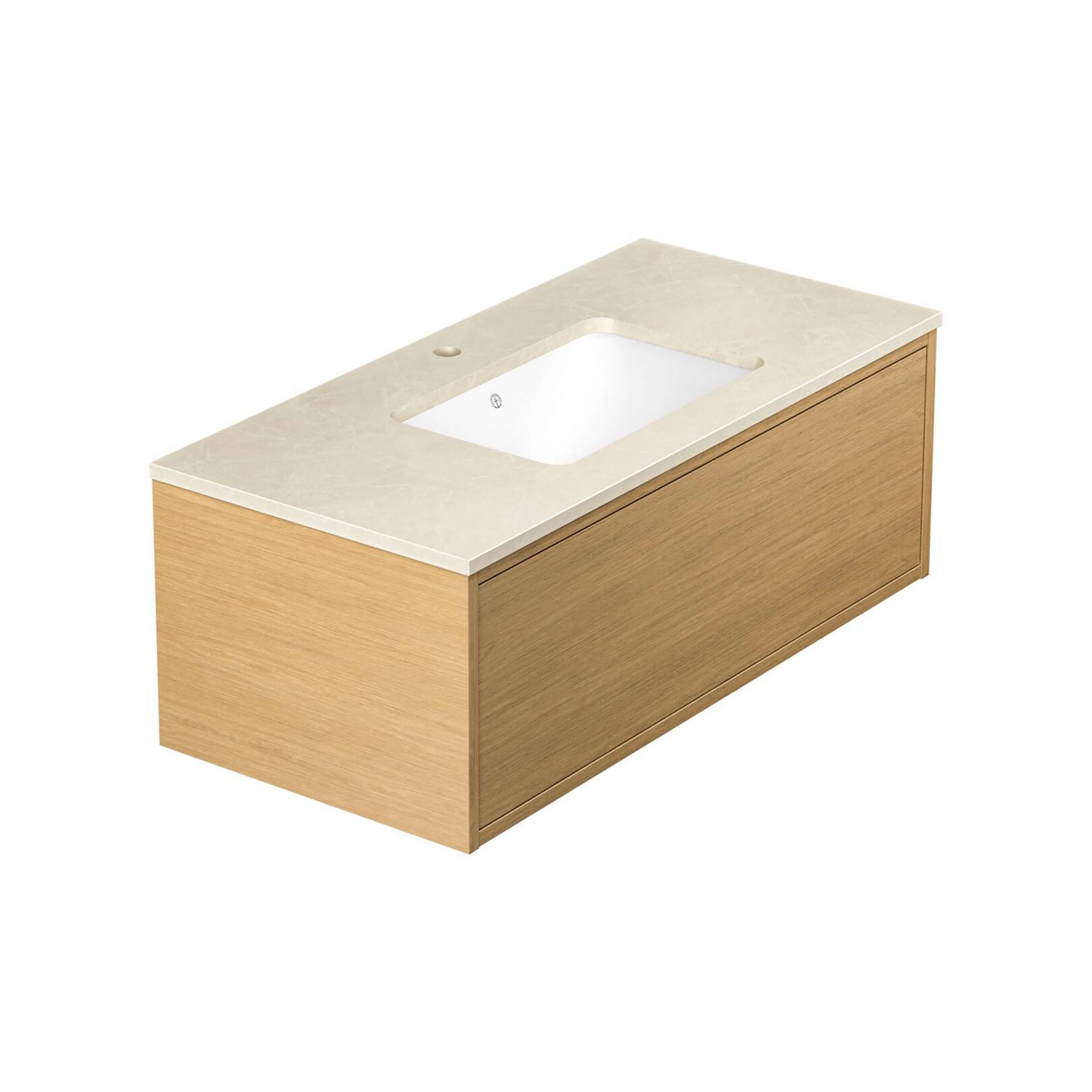 Kommod Ducentic Ljus ek - 100 cm. Stenbänkskiva med 1 ho, Be Ljus Ek, Hål för 1 st Singelhålsblandare, Beige Royal