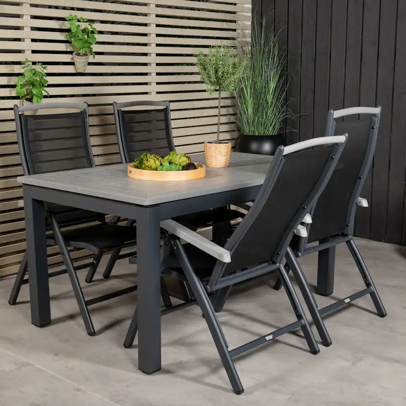 Albany Dining Table 160/240*100 - Svart Alu / Grey Aintwood+ Svart/Grå