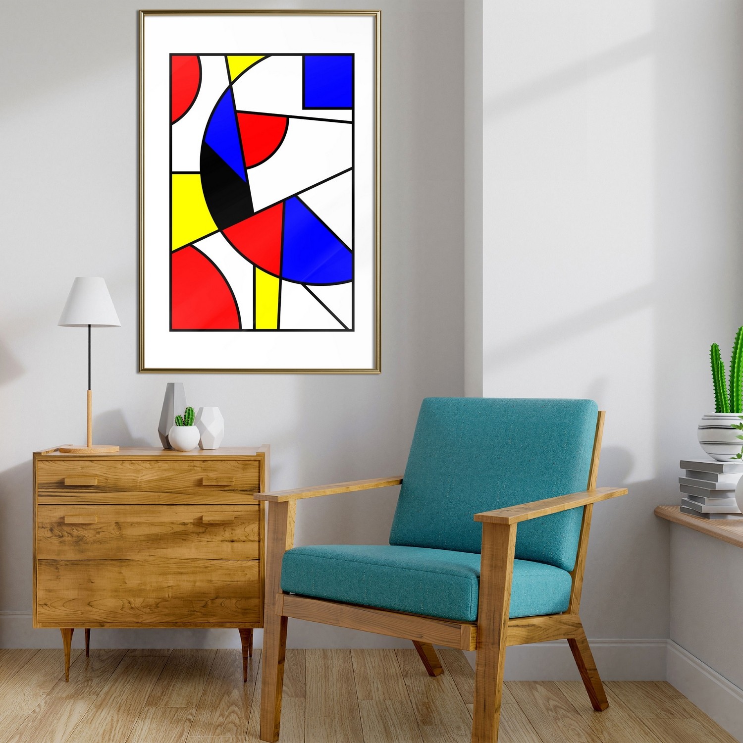 Affisch - Abstraction De Stijl [Poster] 20x30 Guld ram, 20x30 cm