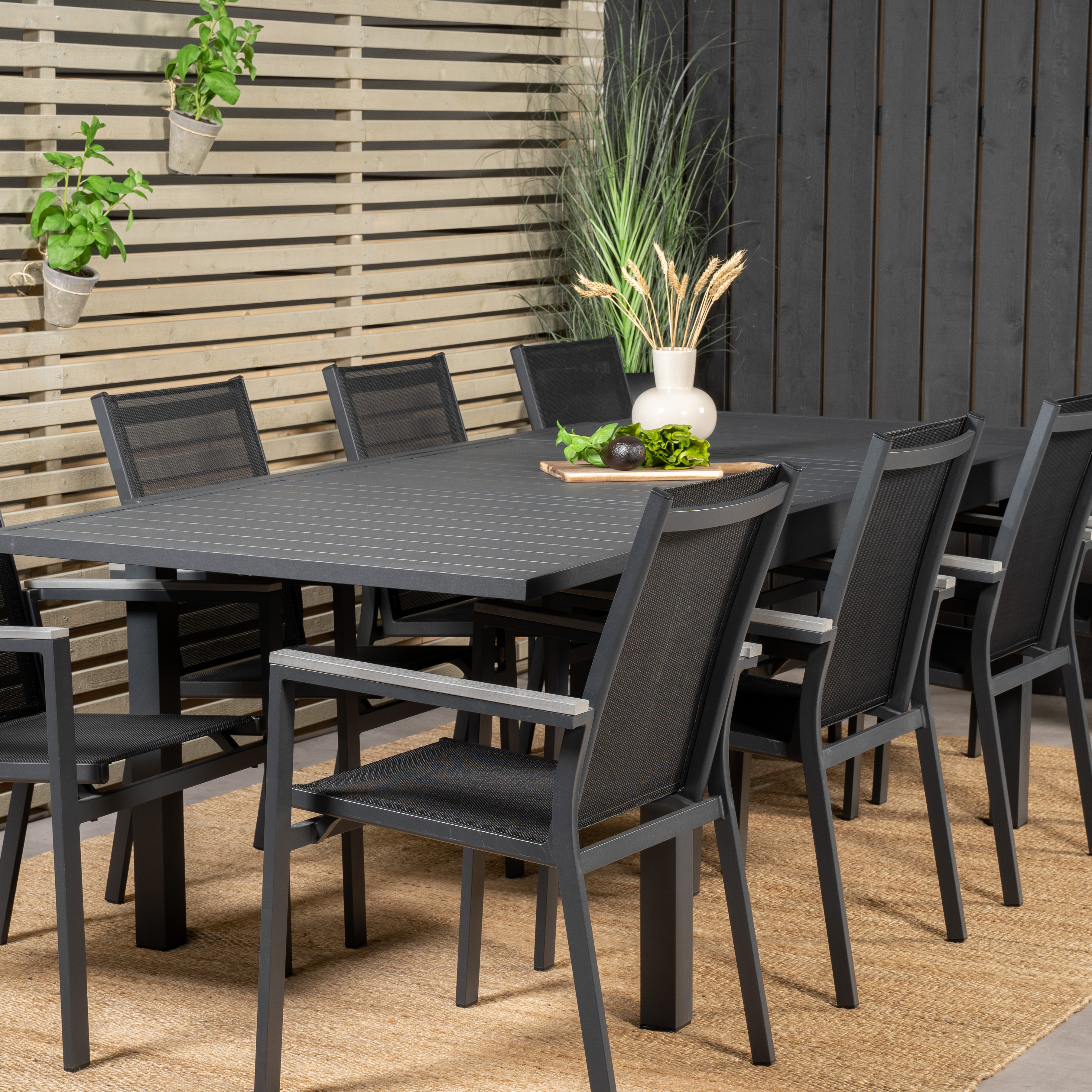 Marbella Bord160/240*100*H75-svart+Parmastolsvart/svart Grå8 Svart/Svart