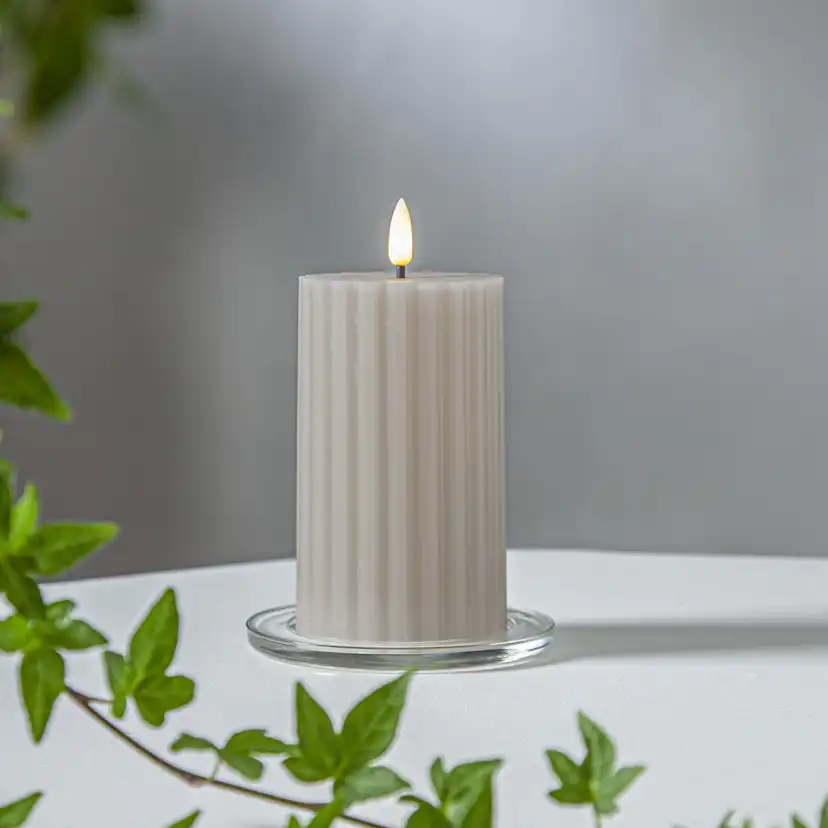 LEDBlockljus Flamme Stripe Beige