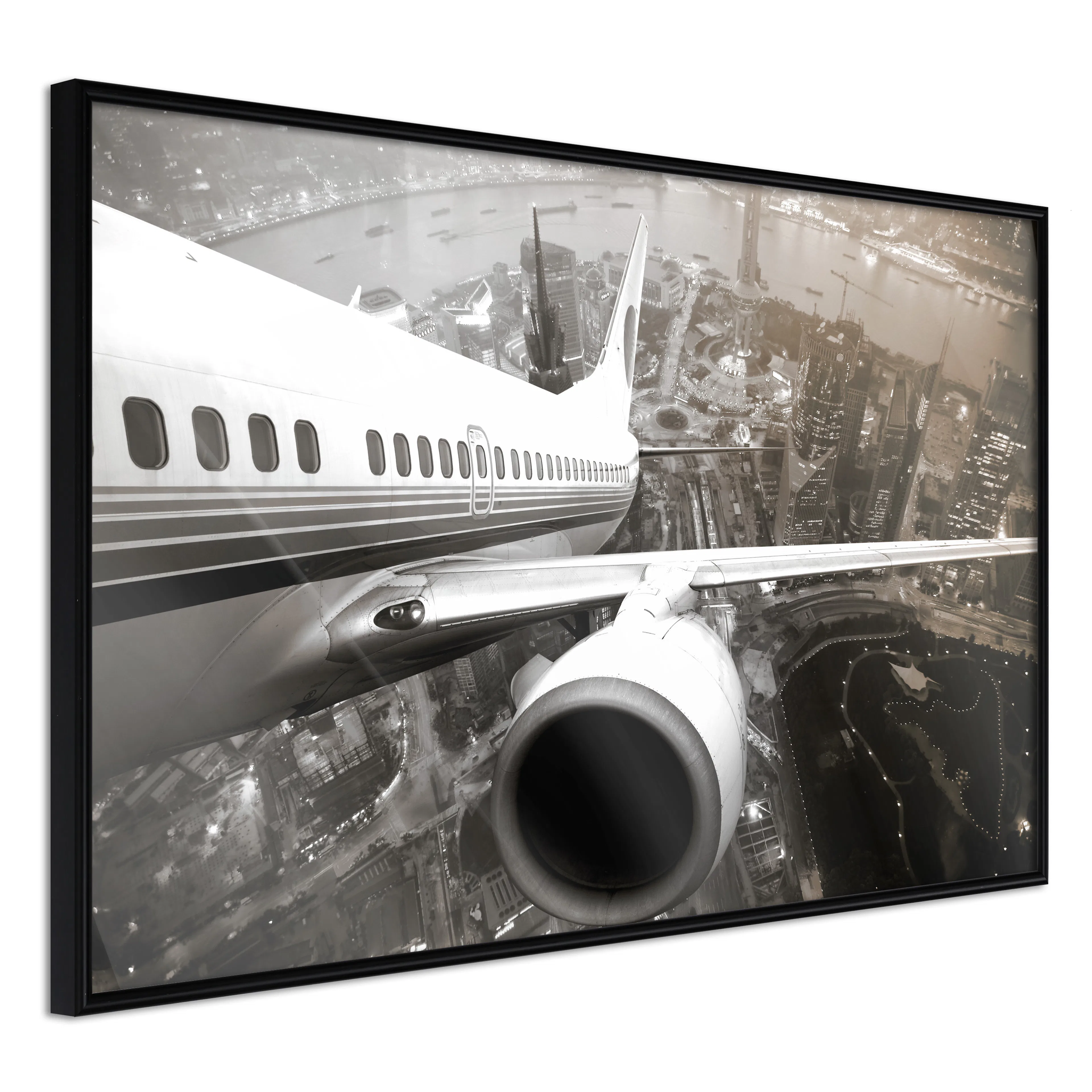 Affisch - Airplane Take Off [Poster] 60x40 Svart ram, 60x40 cm