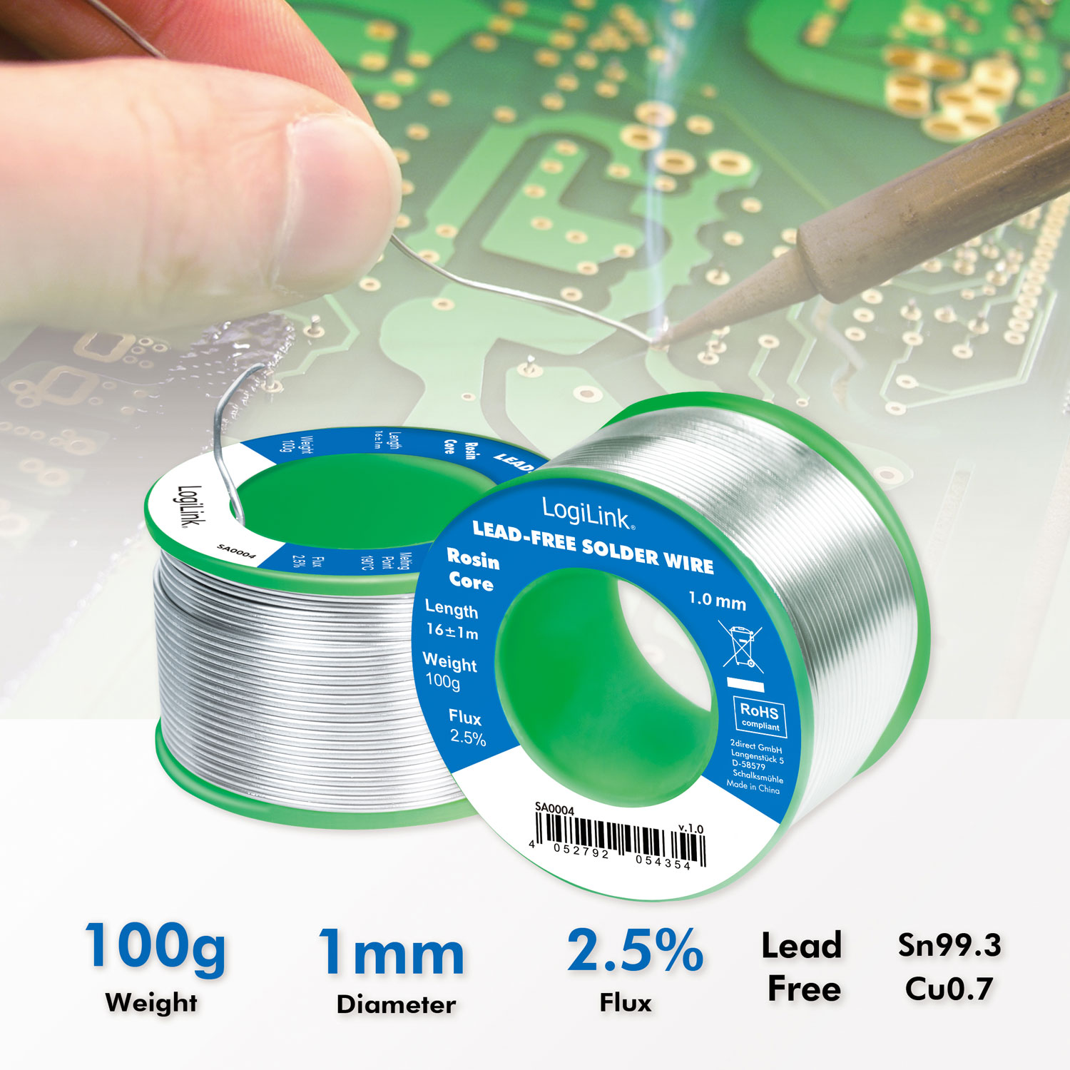 Lödtenn LogiLink Blyfritt 1mm 100g