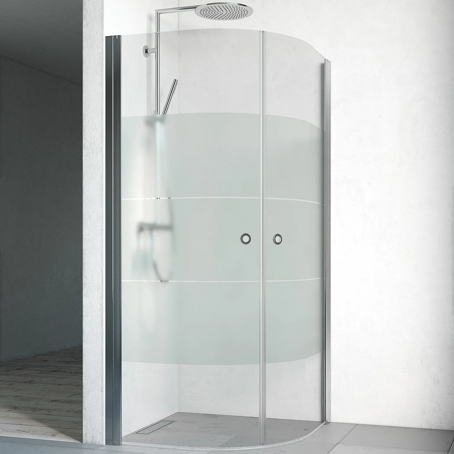 Spirit Rund 70x100 Gr Bl Sc 700x1000x1970 mm, Krom, Screentryckt glas med Hålgrepp