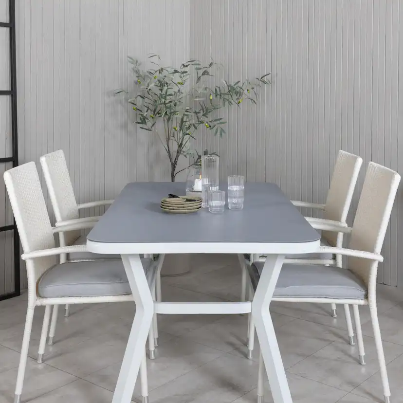 Virya Dining Table - White Alu / Grey Glass - small table+An Vit