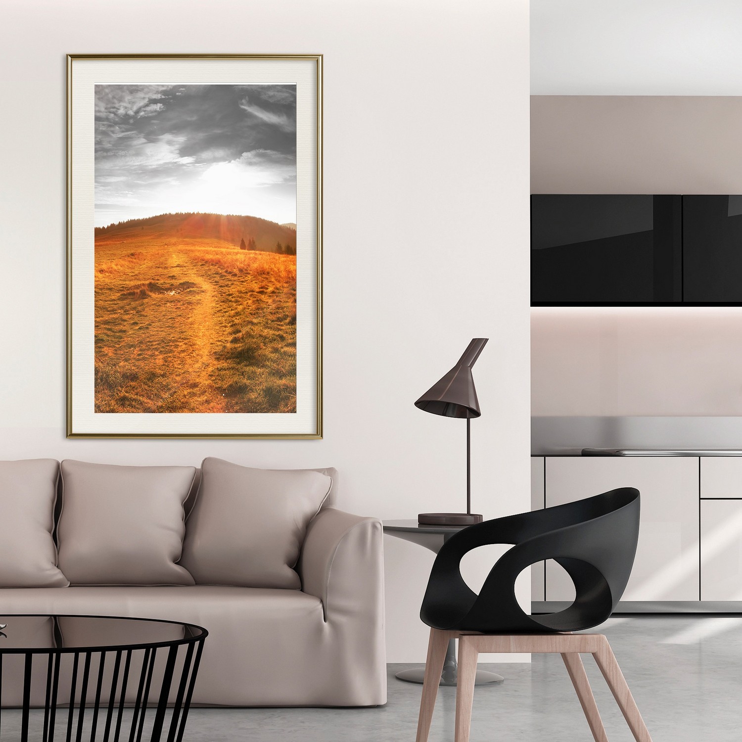 Affisch - Idyll [Poster] 30x45 Guld ram med passepartout, 30x45 cm