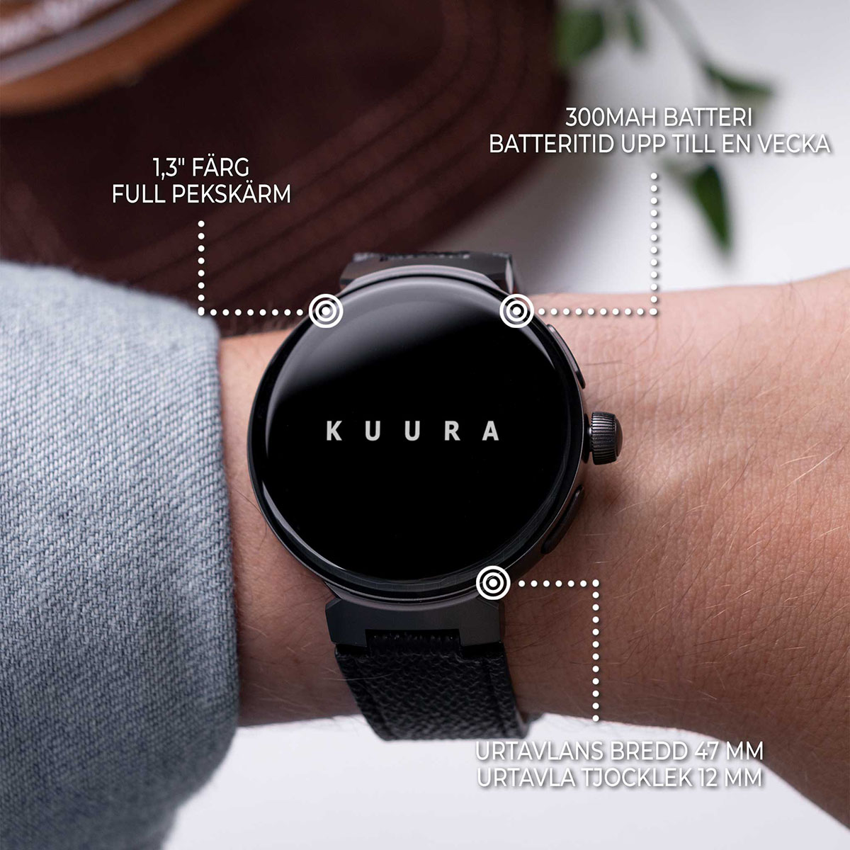 Kuura Smartwatch FM1 V3, Svart Svart
