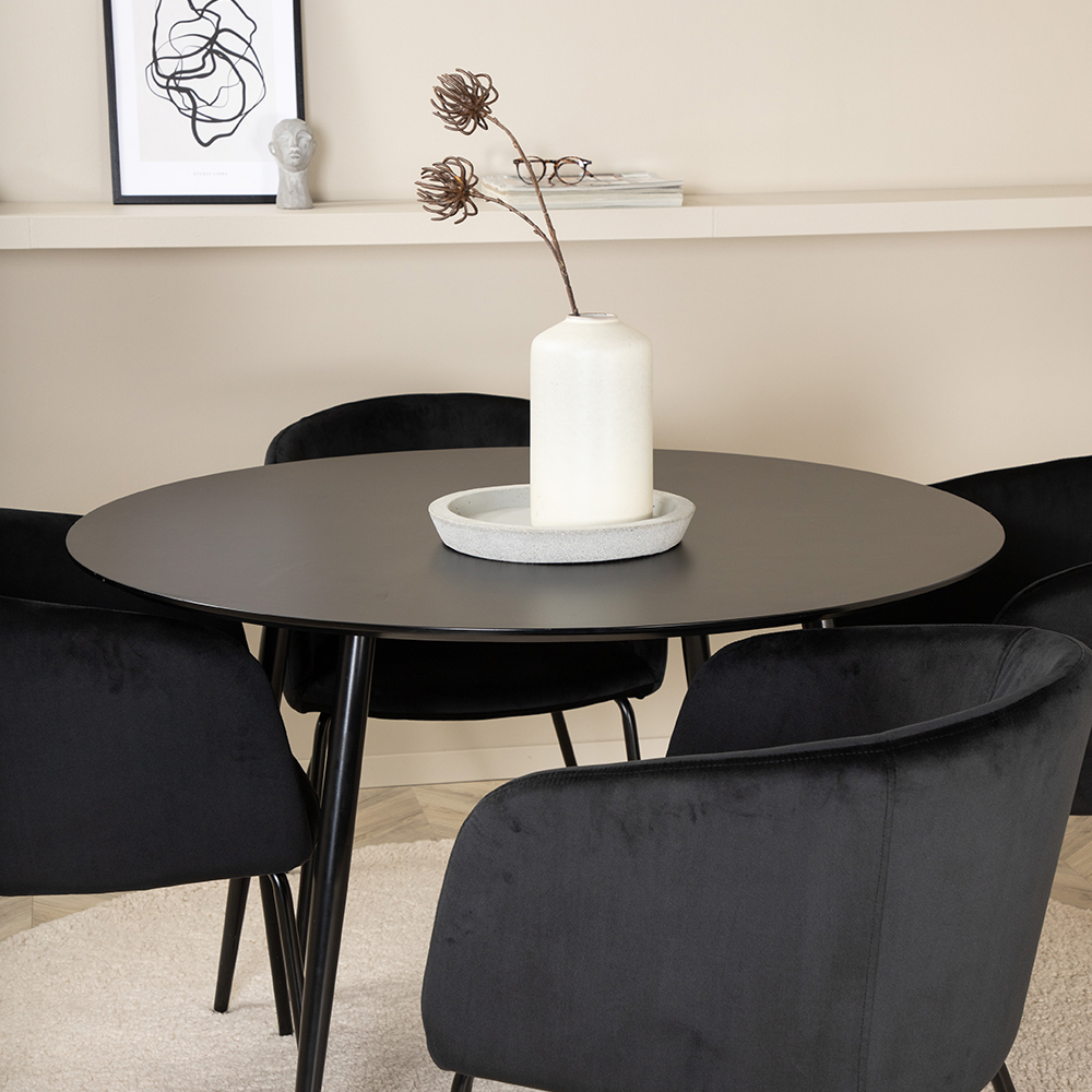 Silar Dining Table - Round 100  cm - Black Melamine / Black Svart