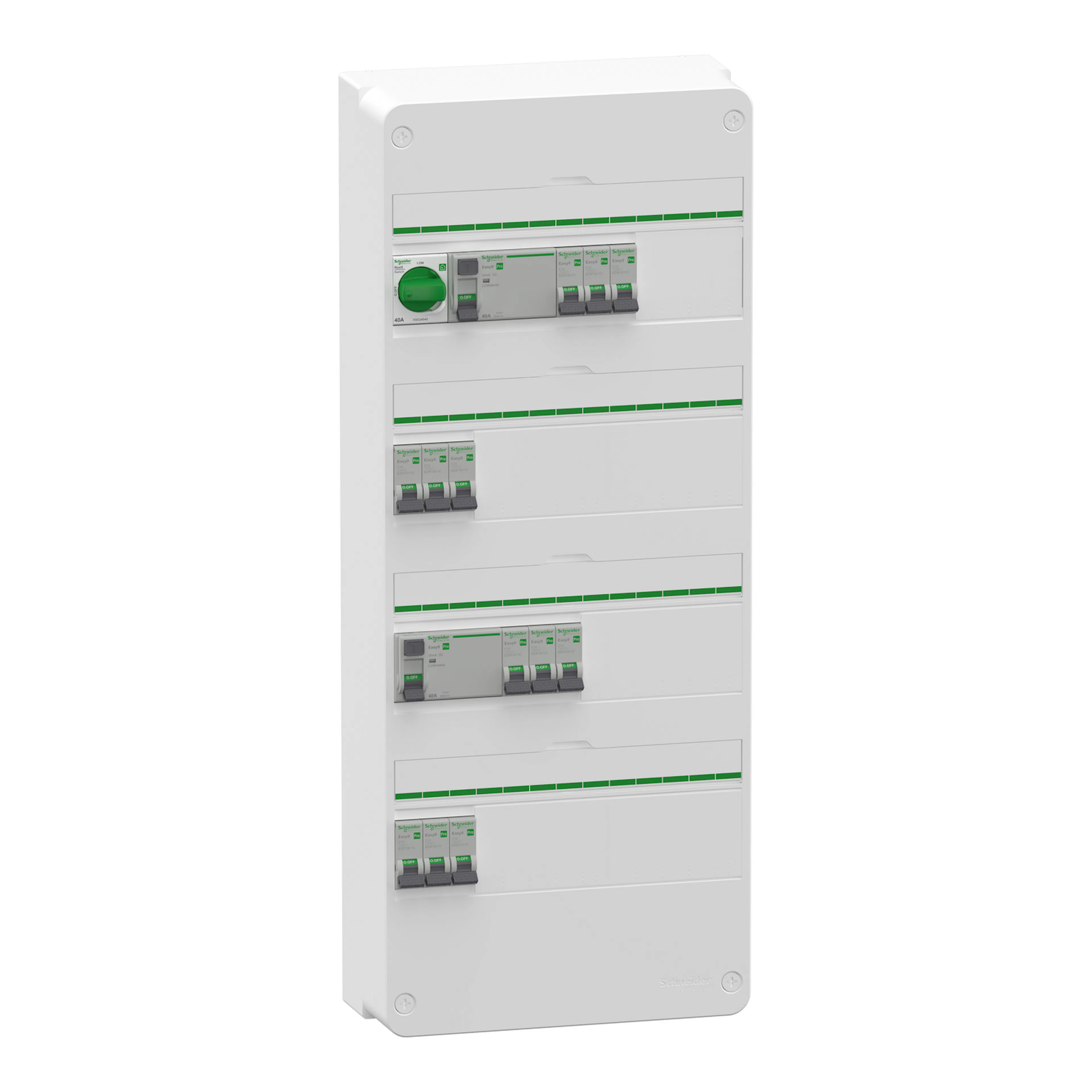 Normcentral Schneider Electric Easy9 Förmonterad 4 × 13 Moduler 2 jordfelsbrytare + 12 minibrytare IP30