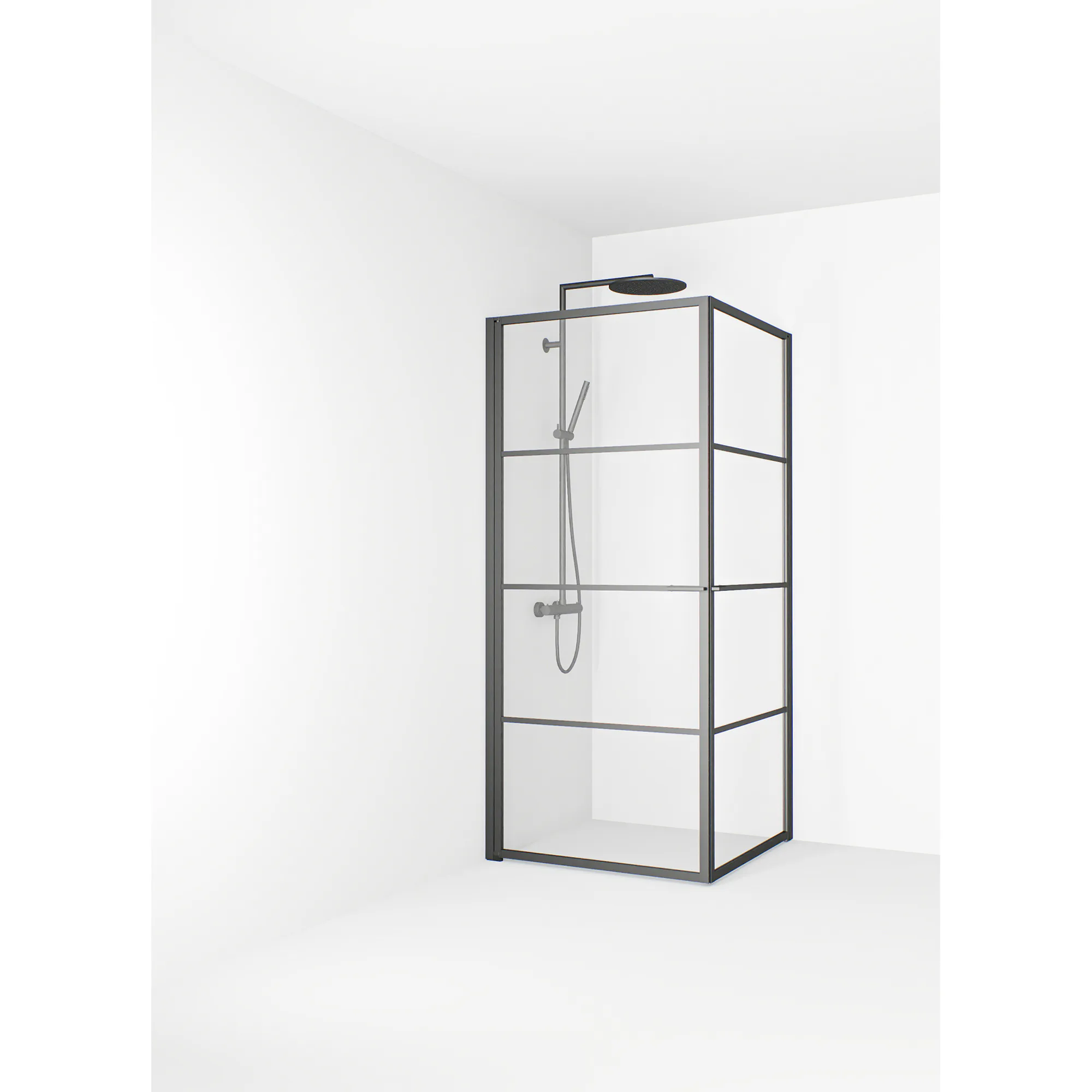 Empire Hörna 79x79 Gun metal Klarglas Avtagbara spröjs Färg: Gun Metal, Storlek: 800x800 mm