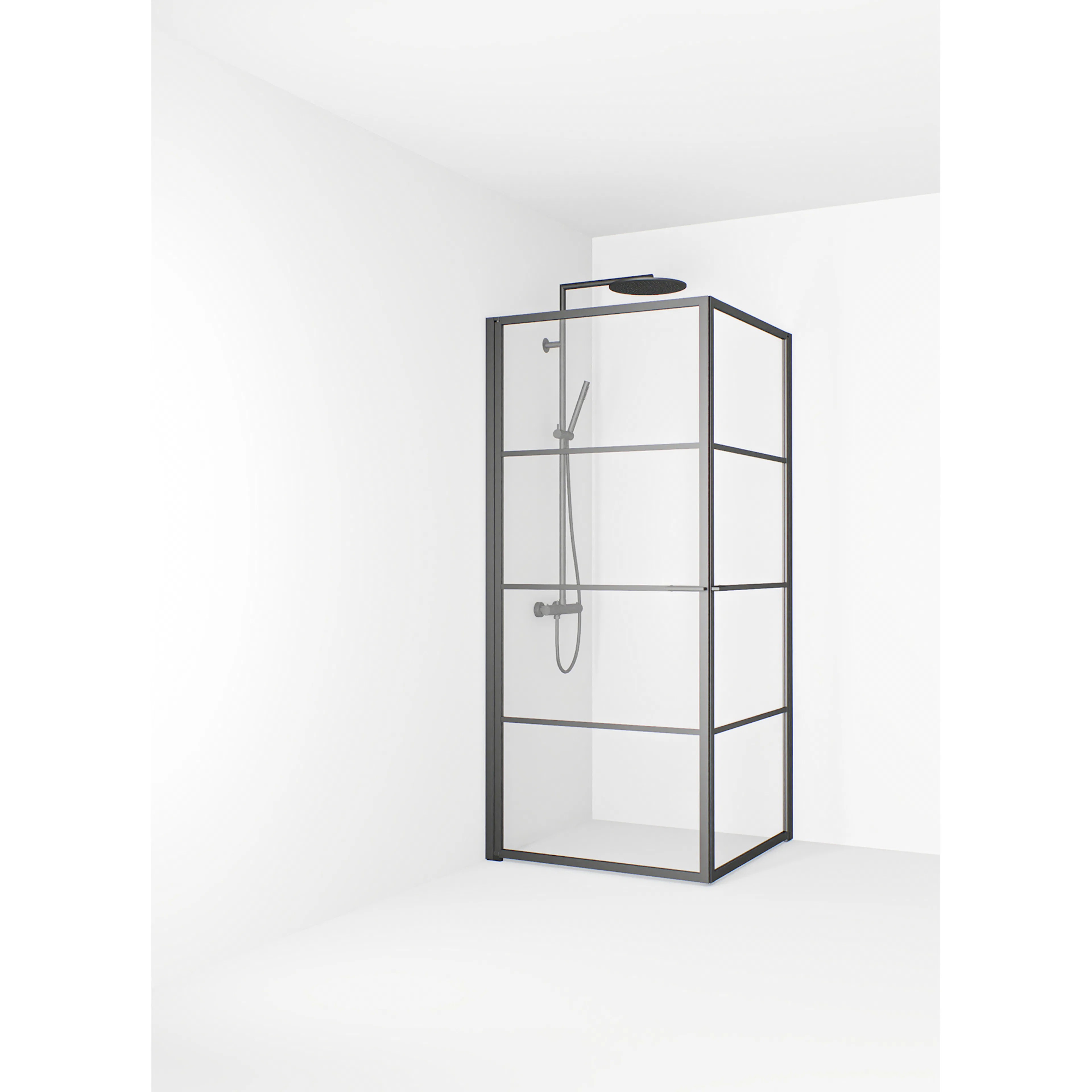 Empire Hörna 79x79 Gun metal Klarglas Avtagbara spröjs Färg: Gun Metal, Storlek: 800x800 mm