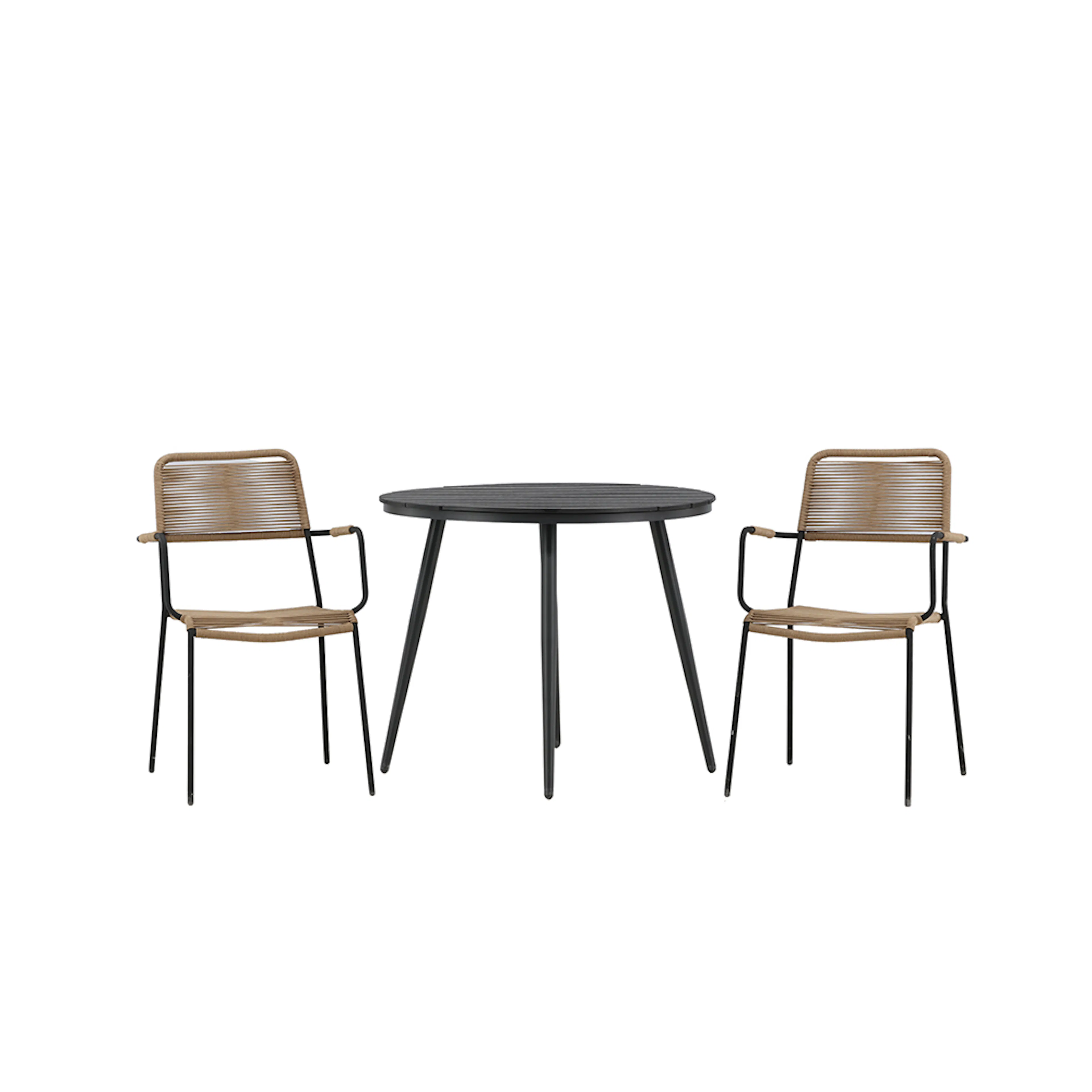 Cafégrupp Venture Home Break Ø90 cm med 2 Lindos Stolar med Armstöd