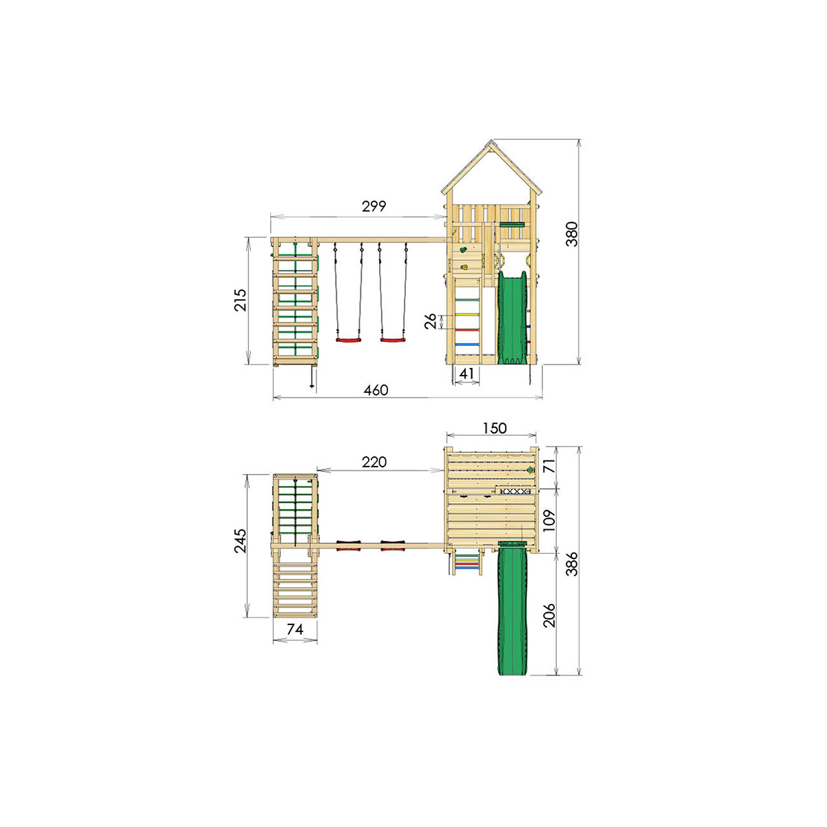 Lektorn Jungle Gym Palace Komplett Inkl Climb Modul X'tra, 120 kg Sand, Rutschkana och Klättervägg