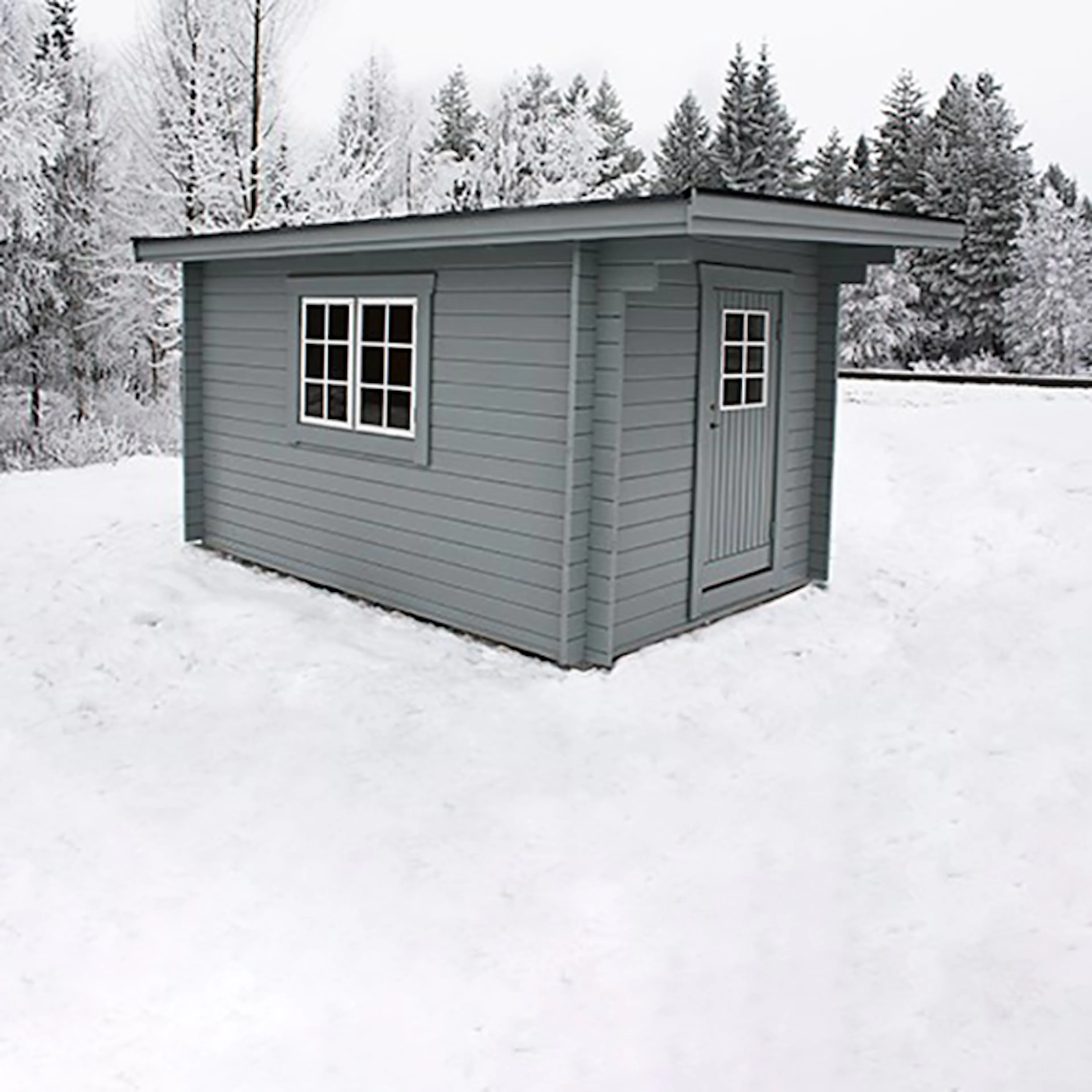 Friggebod Baseco Gauto Förgård 10 m² Timrad Stuga med Pulpettak