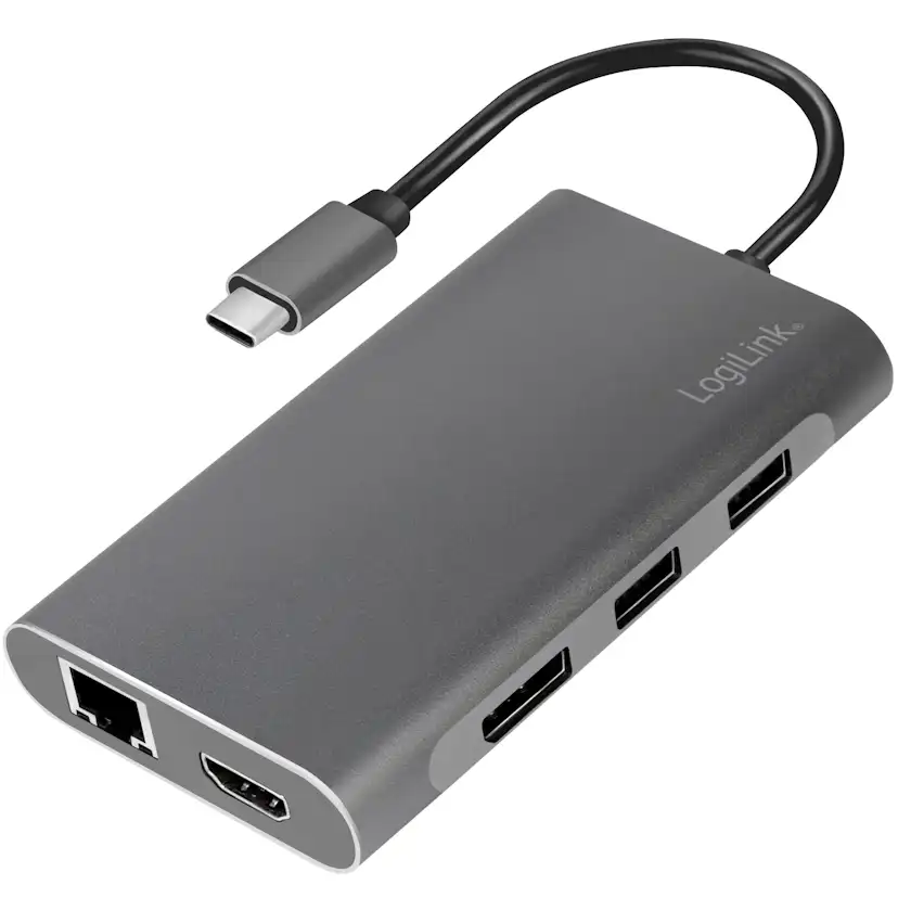 USB-C-docka LogiLink 8-i-1 HDMI/DP/RJ45/USB/USB-C 100W