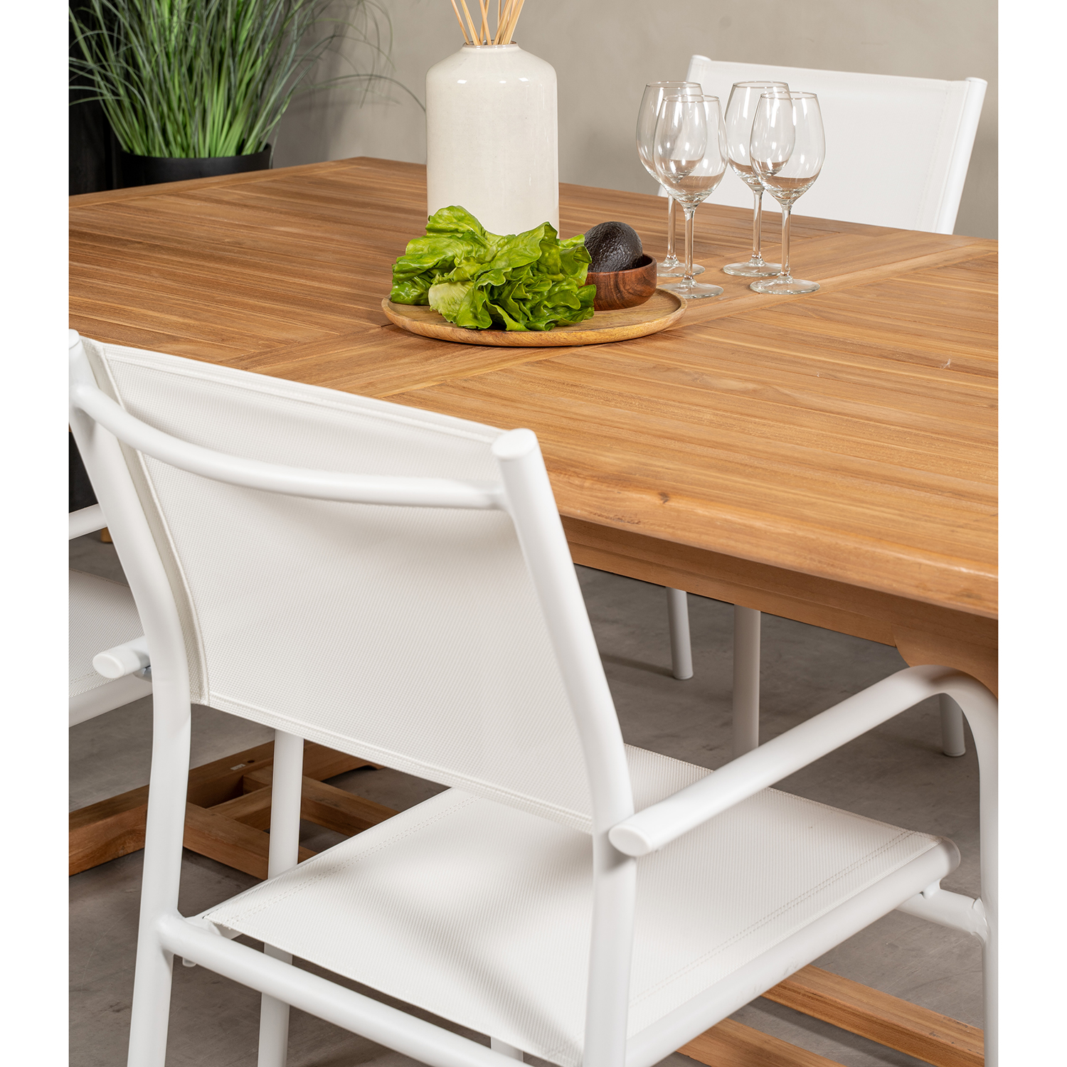 Matgrupp Venture Home Kenya 195-295x110 Teak med 4 Santorini Karmstolar