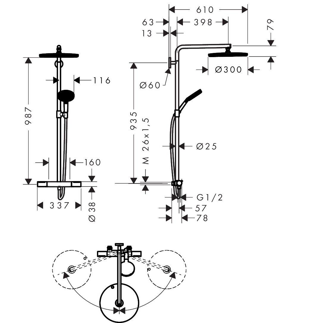 Takduschset Hansgrohe Raindance Alive S Puro Showerpipe 300 1jet med Ecostat Element 160 cc