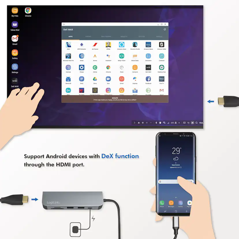 Adapter LogiLink USB-C Multi-Hub HDMI/PD/DeX