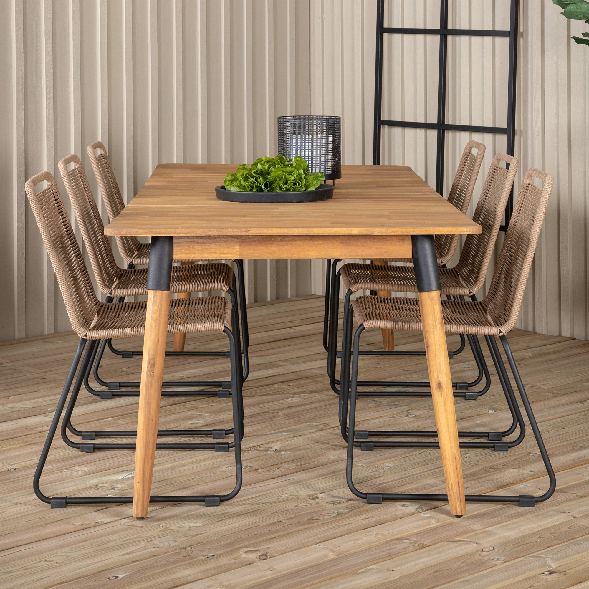 Julian Dining Table - Acasia - 210*100cm+Lindos Stacking Cha Latte
