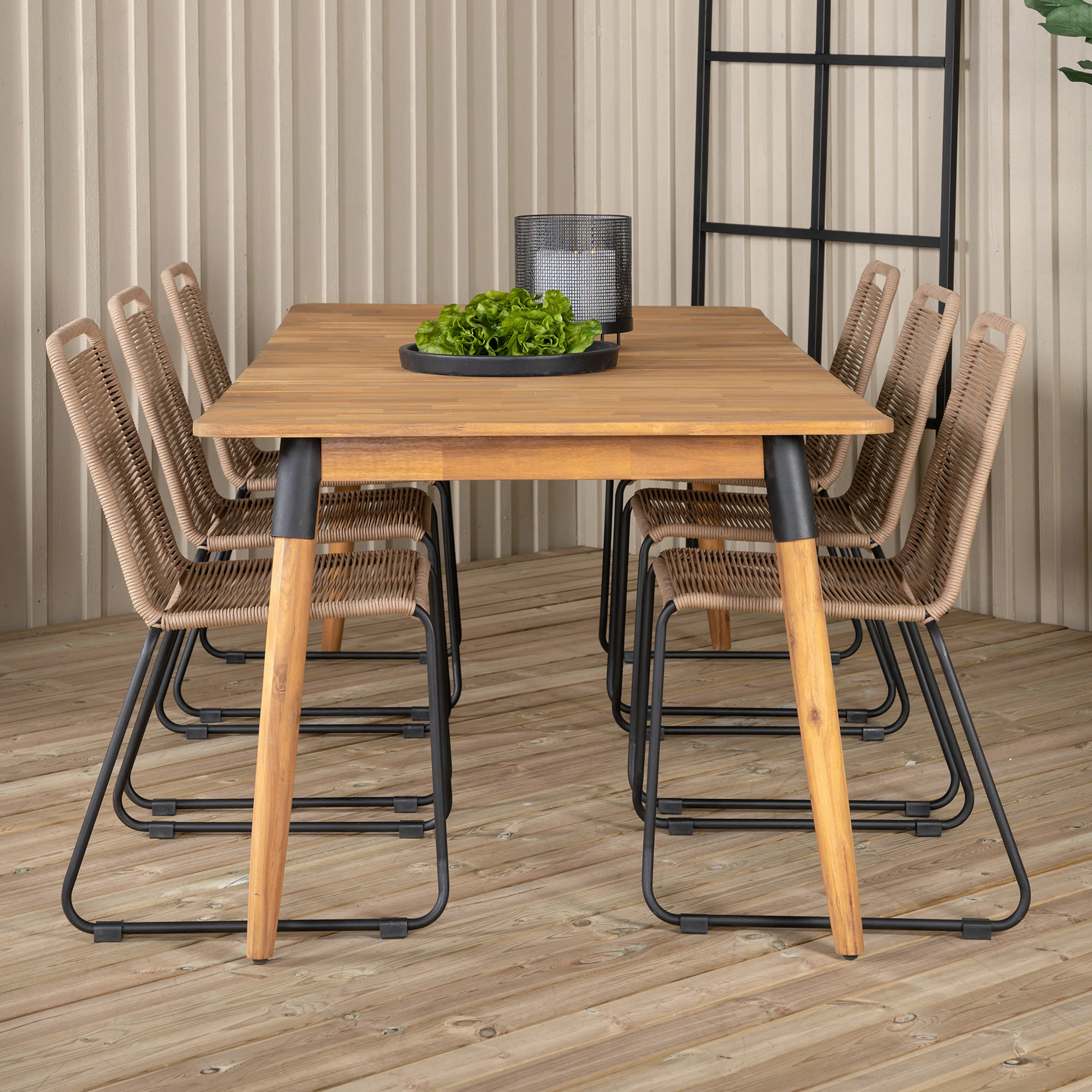 Julian Dining Table - Acasia - 210*100cm+Lindos Stacking Cha Latte
