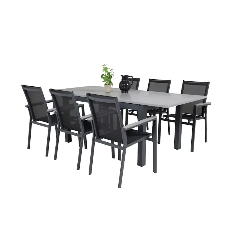 Albany Dining Table 160/240*100 - Svart Alu / Grey Aintwood+ Svart/Grå