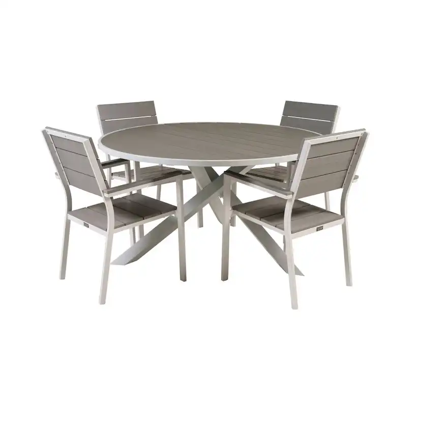 Matgrupp Comfort Garden Parma Matgrupp Utomhus Rund Ø140cm med 4 Levels Stapelbara Matstolar